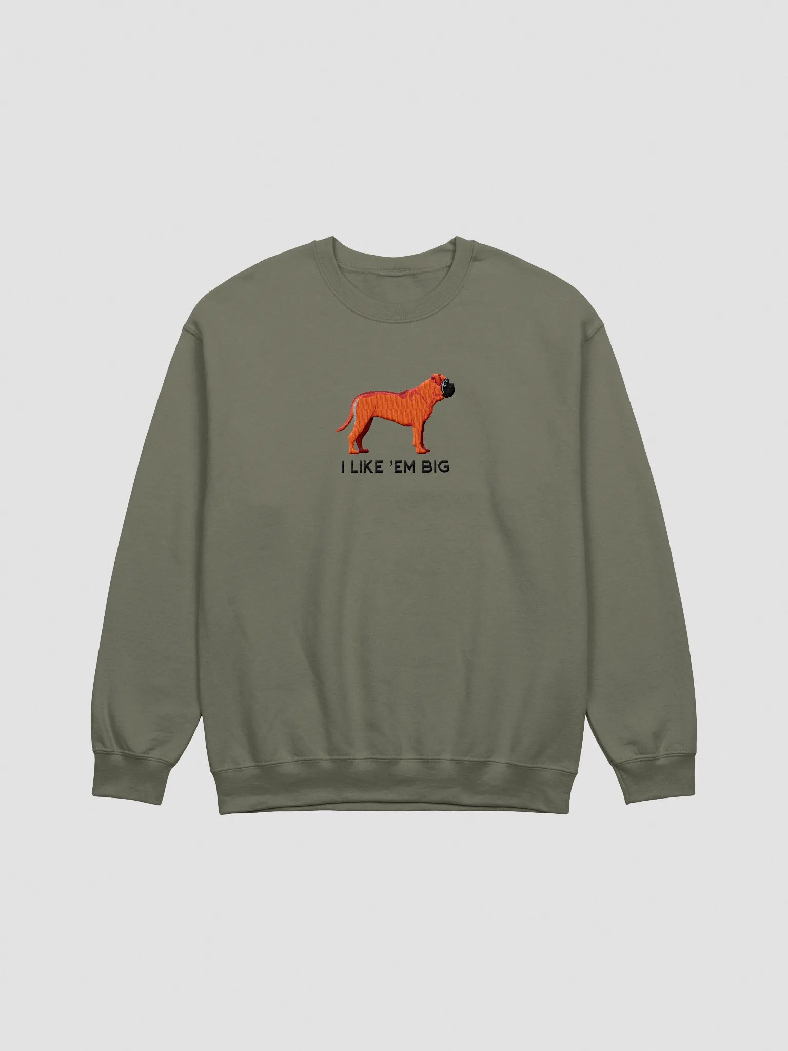 I Like 'Em Big Sweatshirt (Embroidered) of an English Mastiff(Red) product image (3)