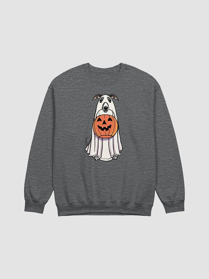 Funny Halloween Italian Greyhound(Blue & White) Sweatshirt | Funny Iggy Wearing a Ghost Costume and Holding a Pumpkin Basket product image (1)