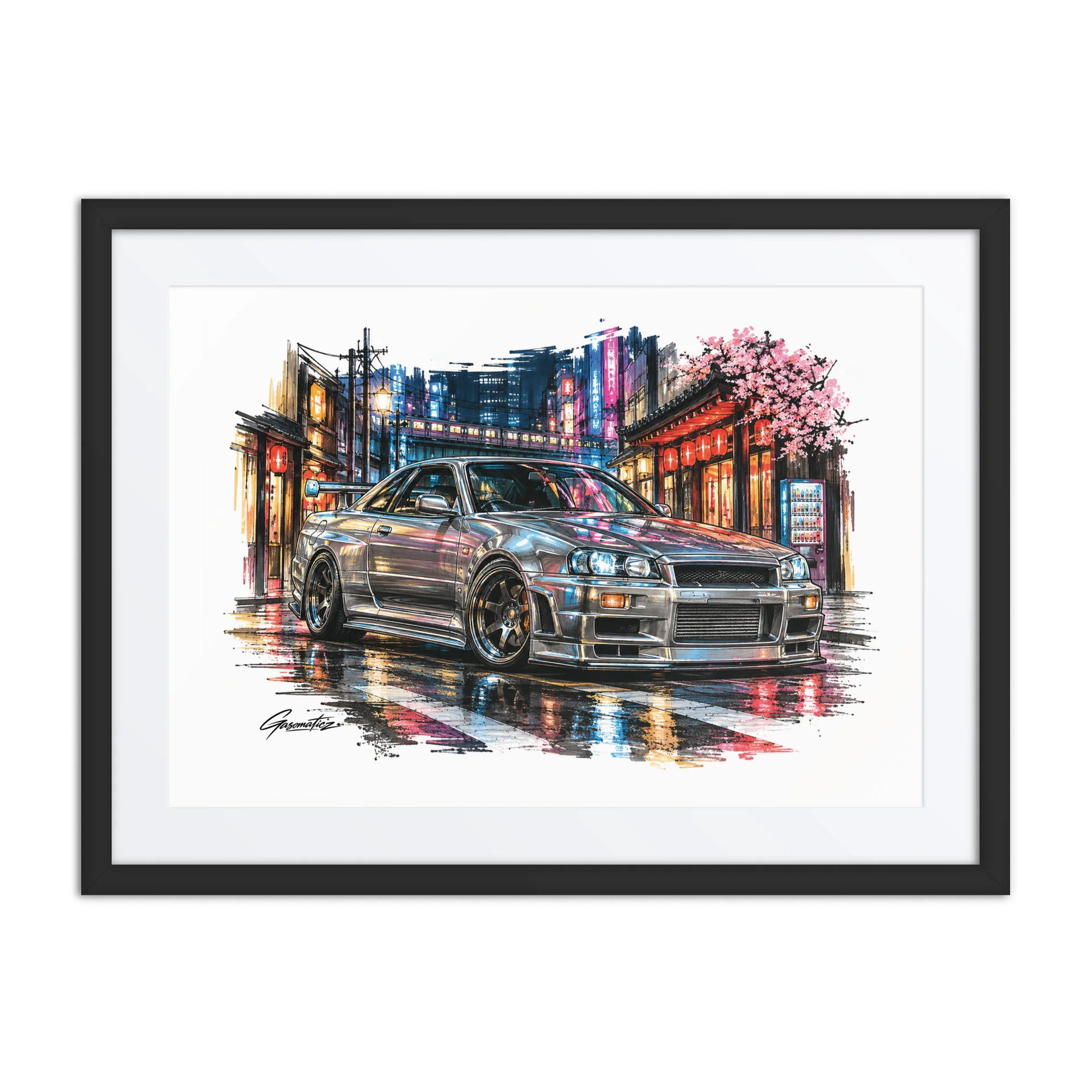 Midnight Tokyo R34 – Japanese Street Legend Framed Automotive Wall Art product image (1)