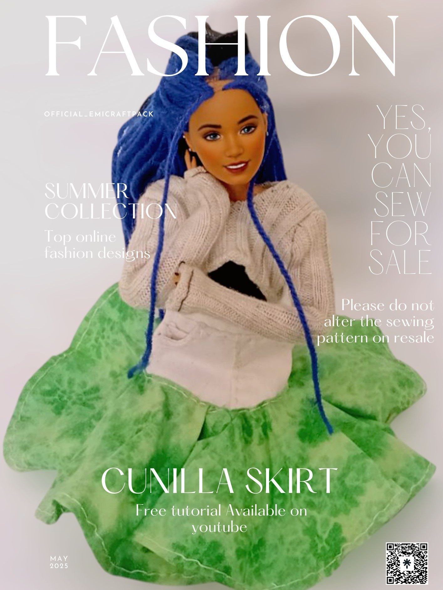 11 Inch Doll Cunilla Skirt Sewing Pattern PDF – Printable Fashion Doll Outfit – Sew to Sell – Digital Download product image (1)