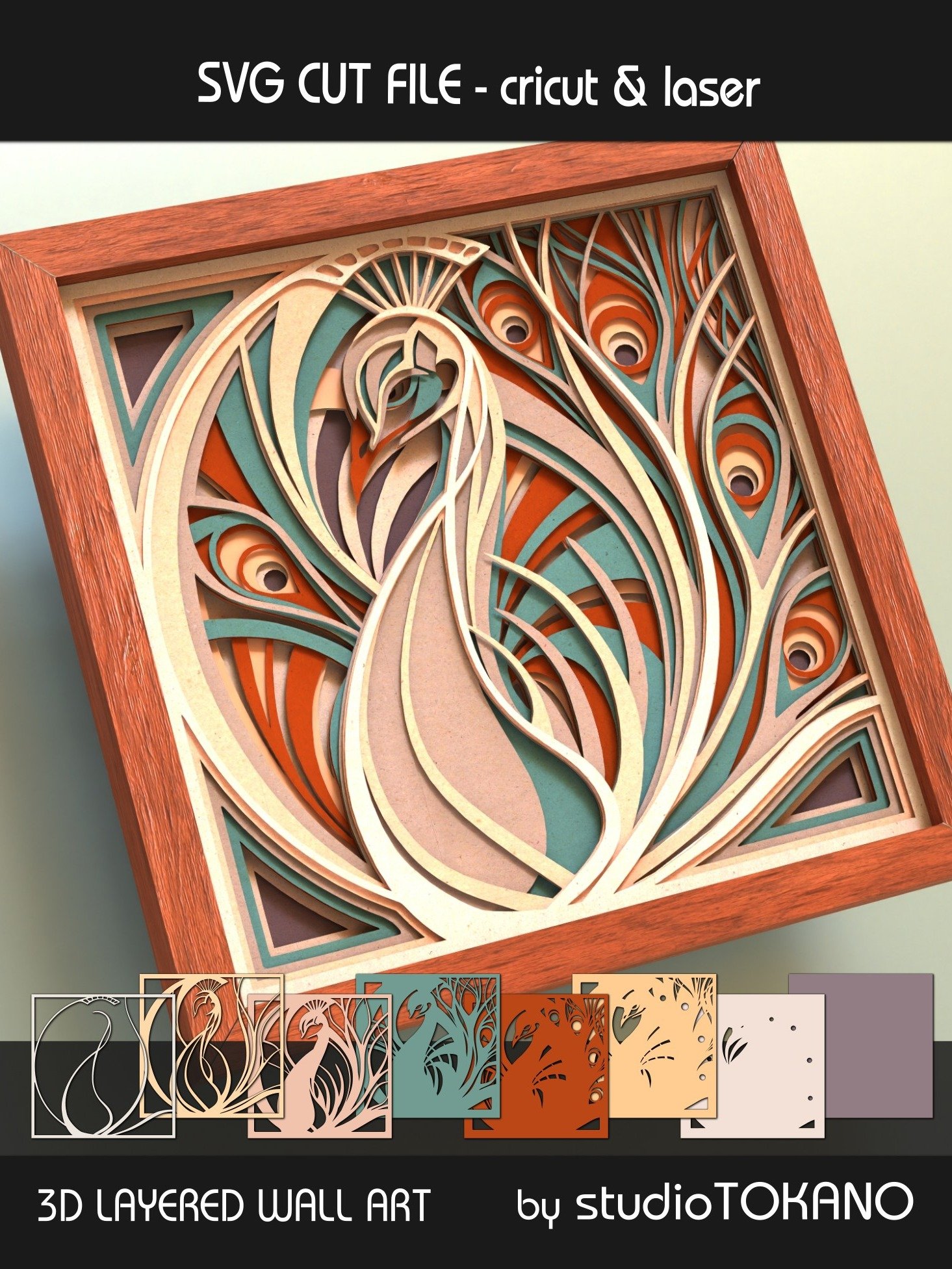 Art Nouveau Peacock 3D SVG product image (5)