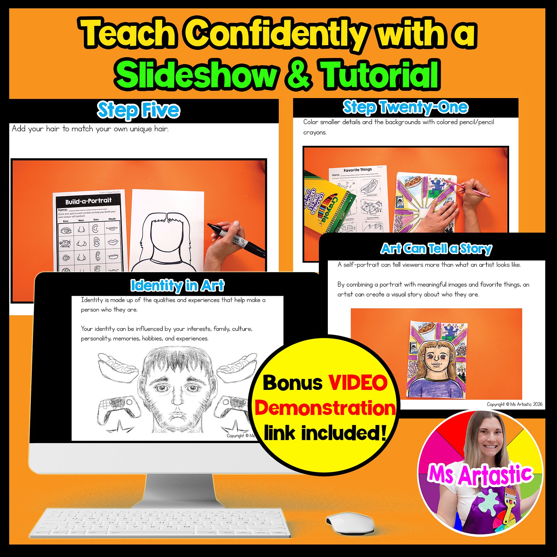 4th Grade About Me Grade 4 Self Portrait Art Project Art Lesson Back to School product image (2)