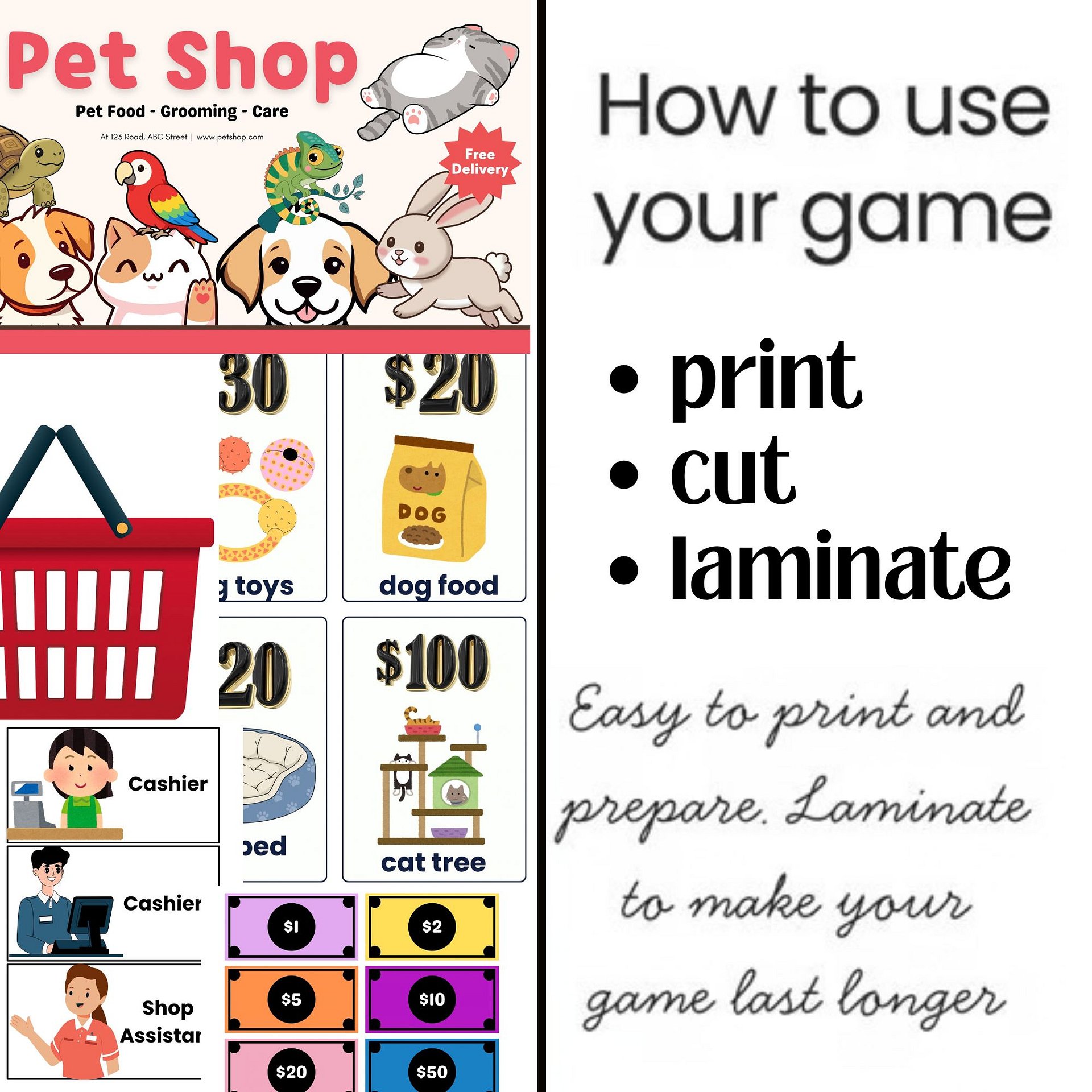 Role Play at the Pet Shop Printable Flash Cards Sentences Props Drama ESL Maths product image (3)