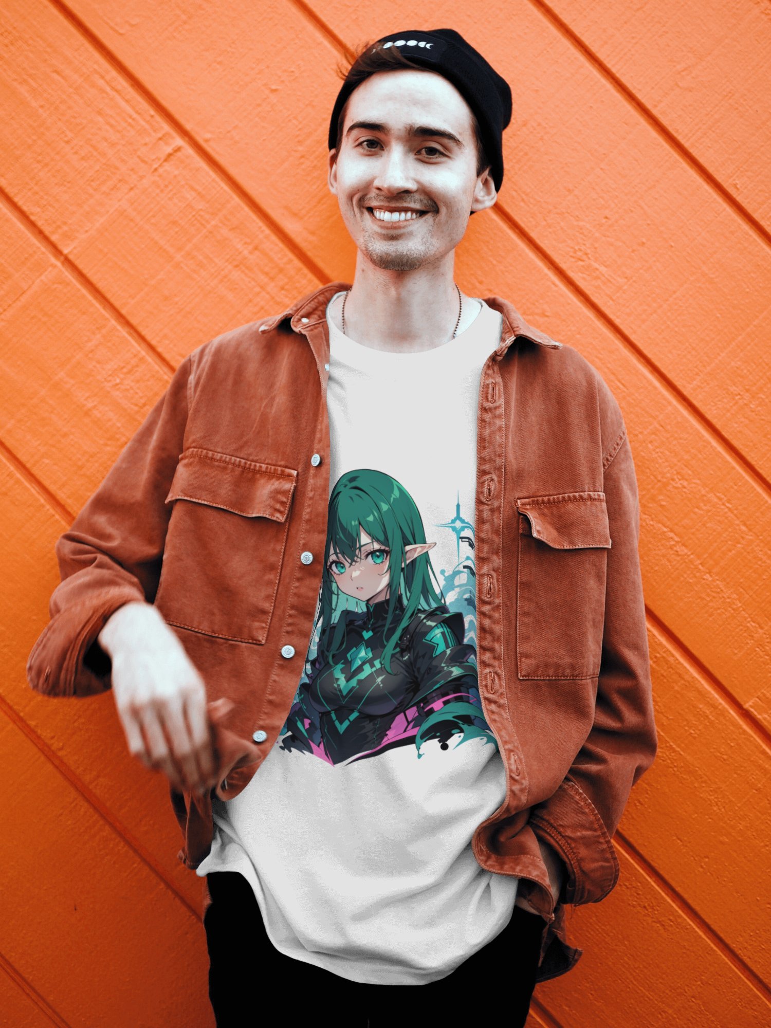 Emerald Matrix Cyberpunk Anime Tee - Techno-Sylvan Aesthetic product image (5)