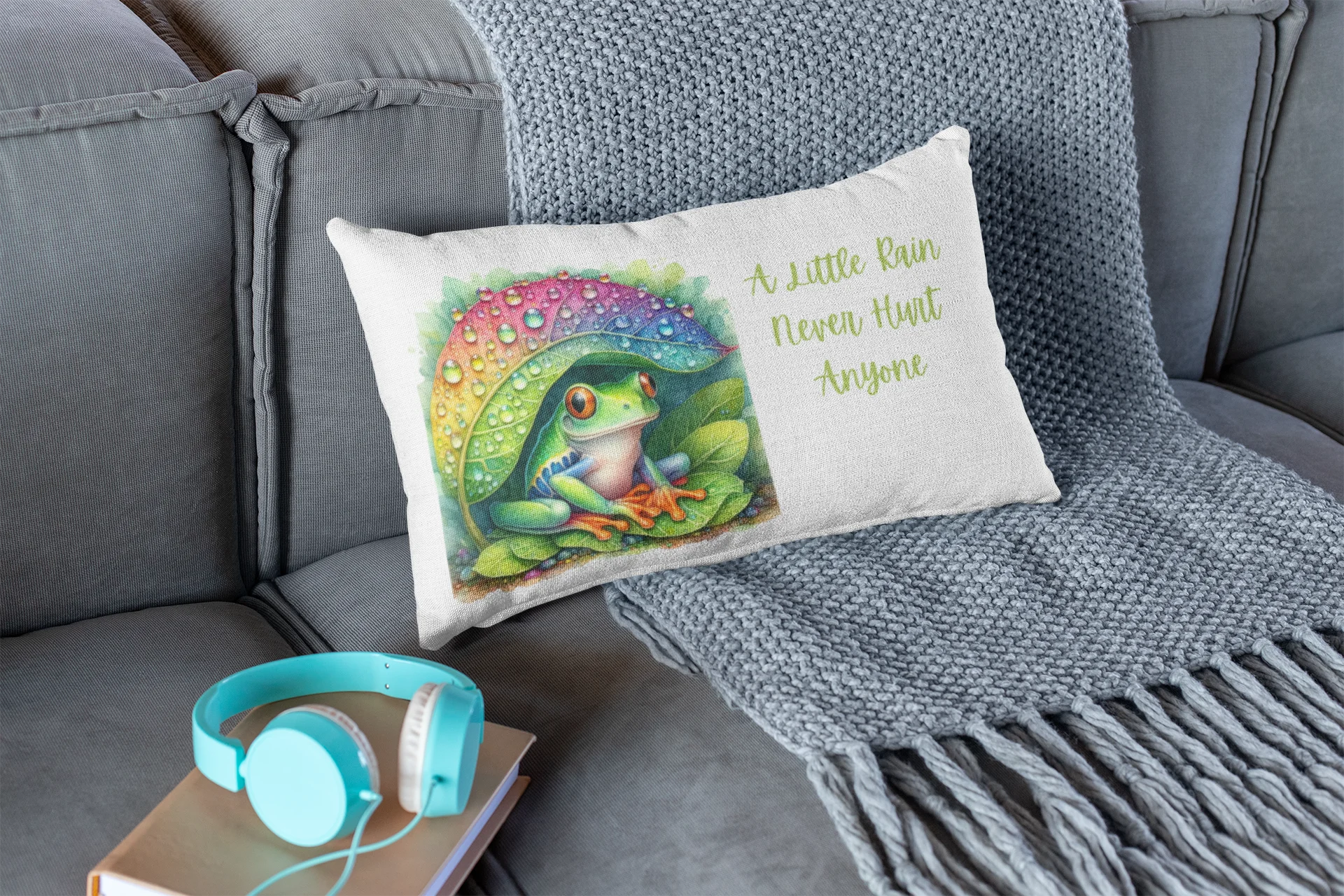 Rainy Day Frog Pillow Double Sided In White product image (6)