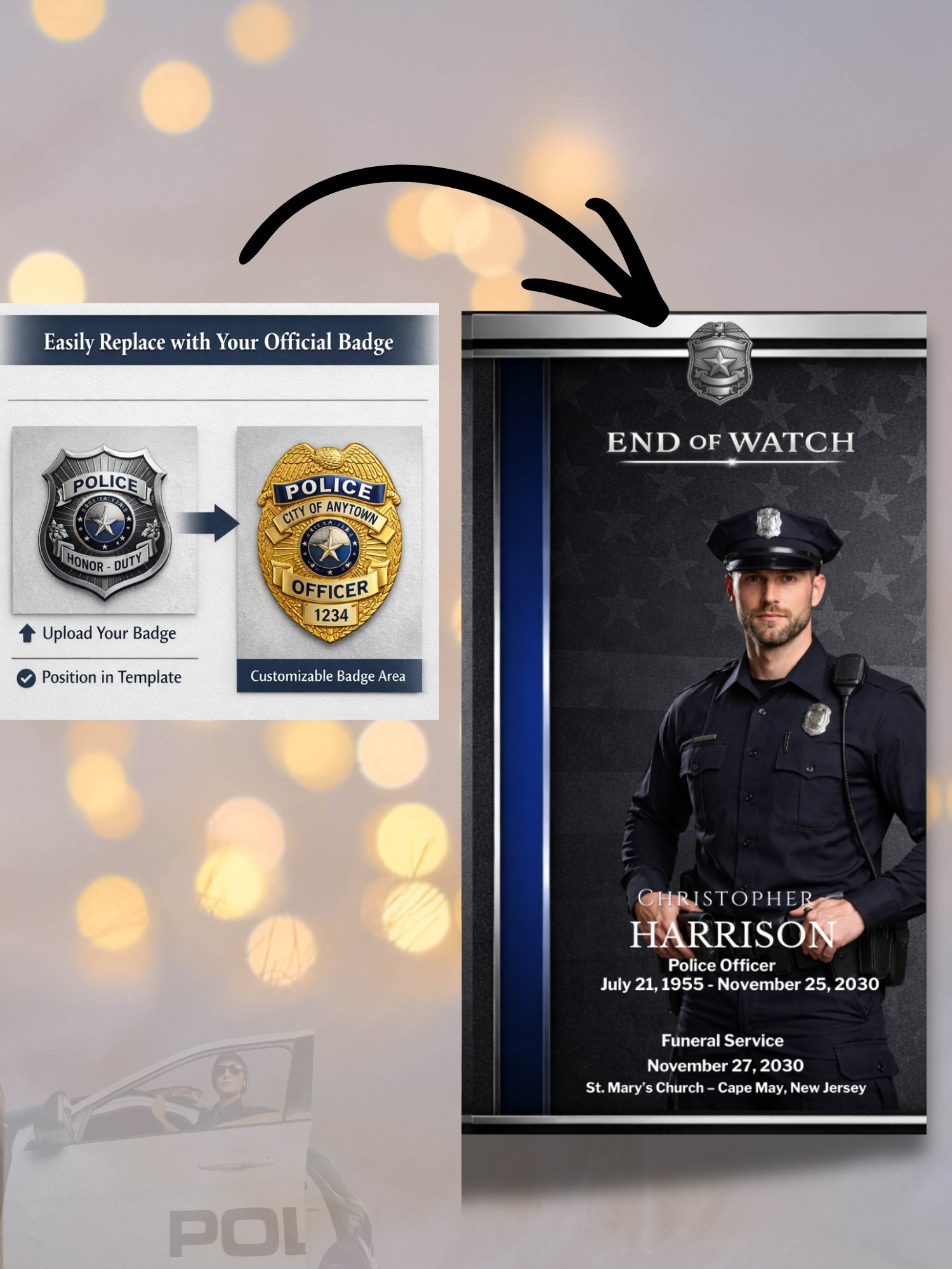 Police Veteran Funeral Program Canva Template with Mobile Version & QR Code (11" & 14" Sizes) product image (2)