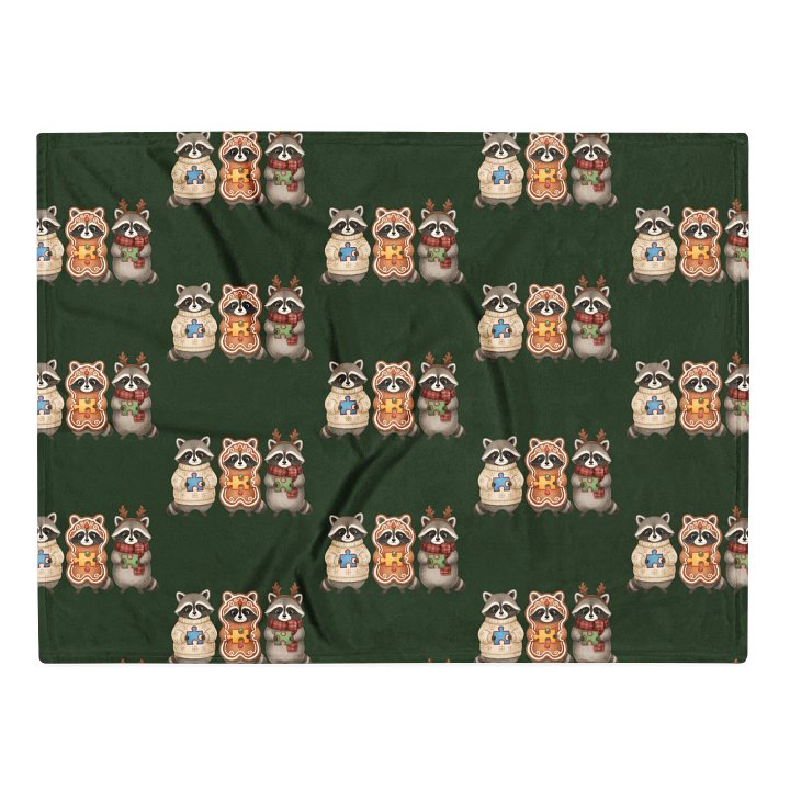 Cozy Green Fuzzy Throw Blanket – Christmas Raccoon Puzzle Design product image (2)