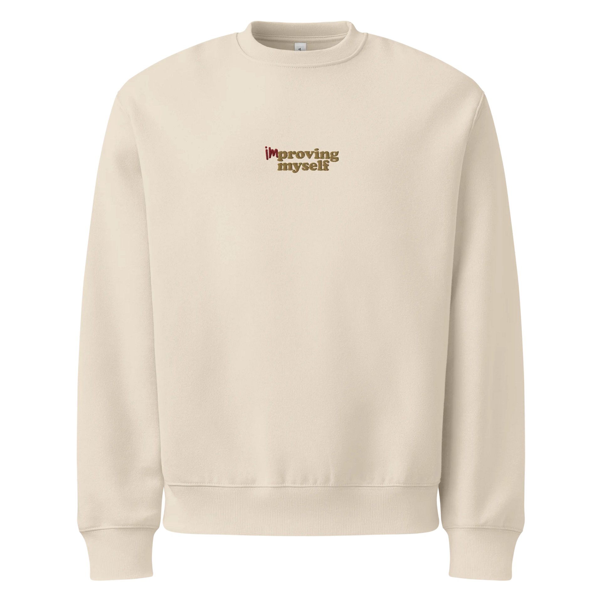 IMproving Myself Embroidered Sweatshirt (Beige) product image (1)