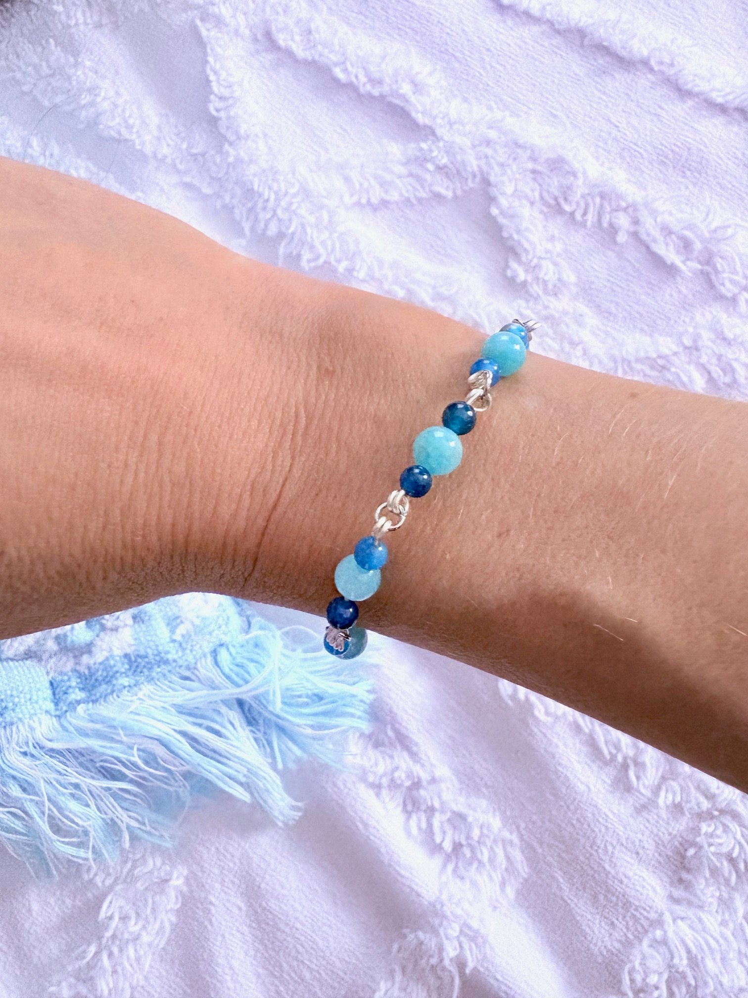 MFD-00272 | Semi-Precious Blue Beads Bracelet | Wire Wrapped Links | by Monique Faella Designs™ product image (6)