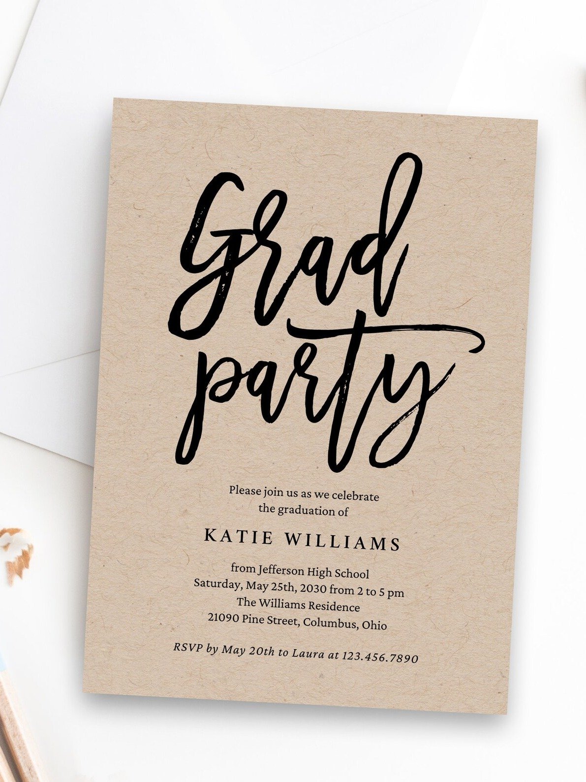 Brushed Charm Grad Party Invitation Canva Template BCC product image (2)