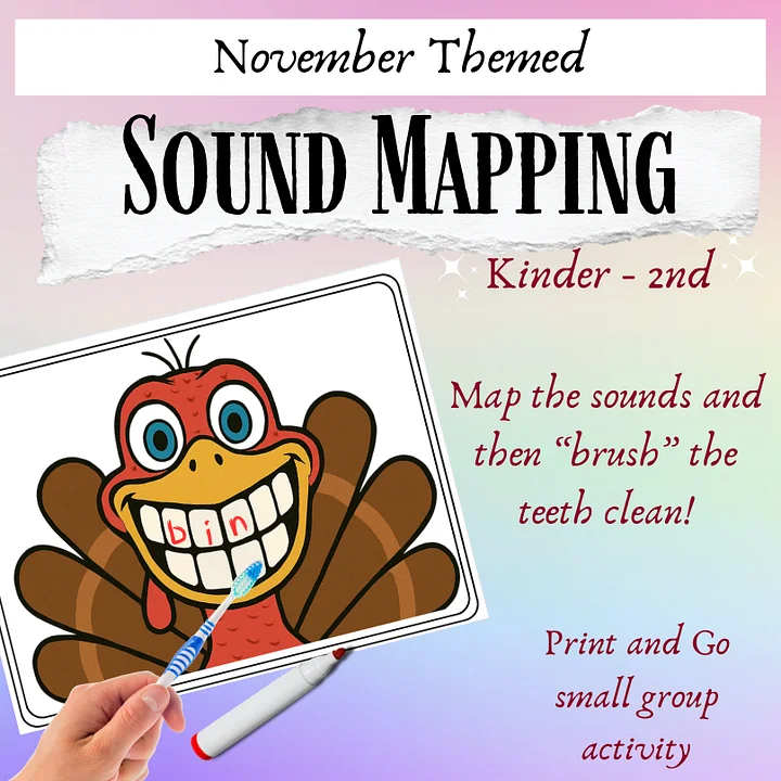 November Phonics & Math Centers – Turkey Elkonin Boxes for Sound Map product image (1)