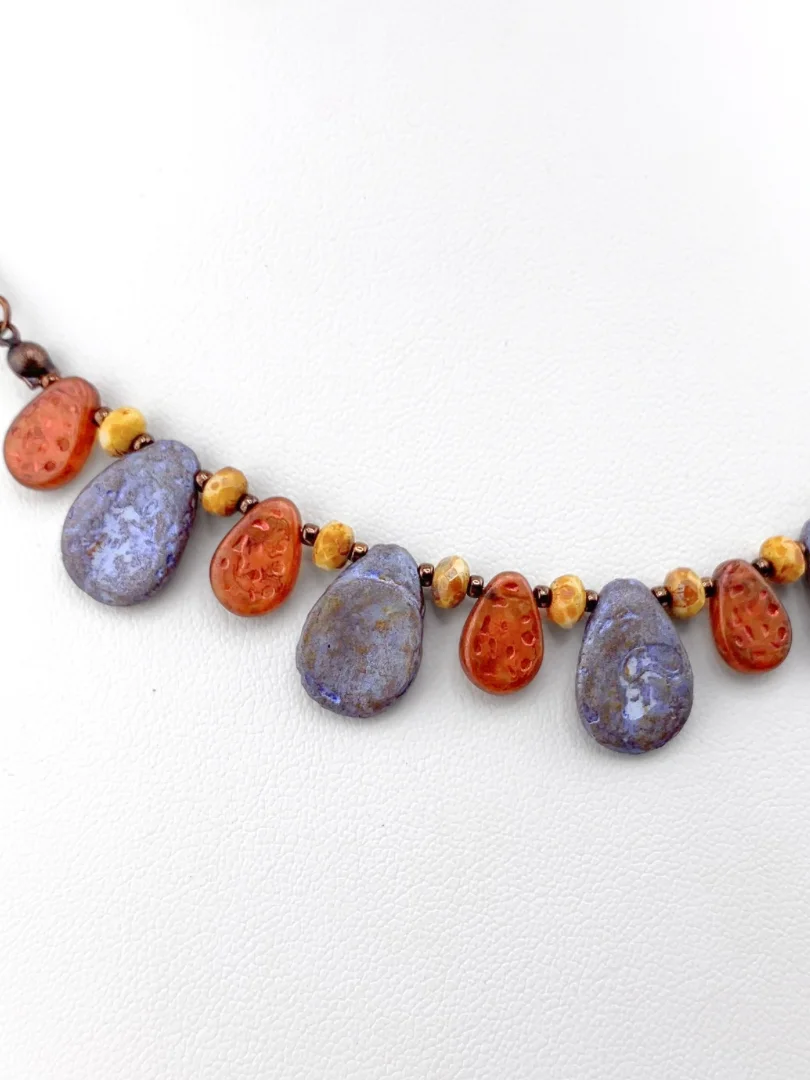 Blue and Copper Teardrop Collar Necklace and Chandelier Earrings Set product image (2)