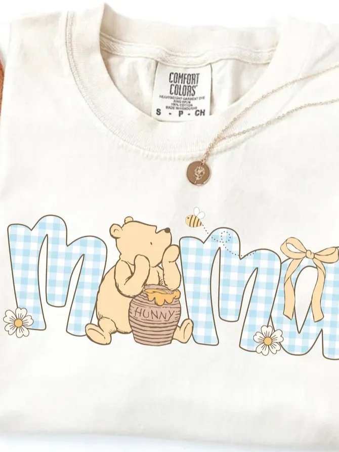 Vintage Classic Pooh Mama Shirt - Blue Gingham Coquette Bow Mother's Day Tee product image (1)