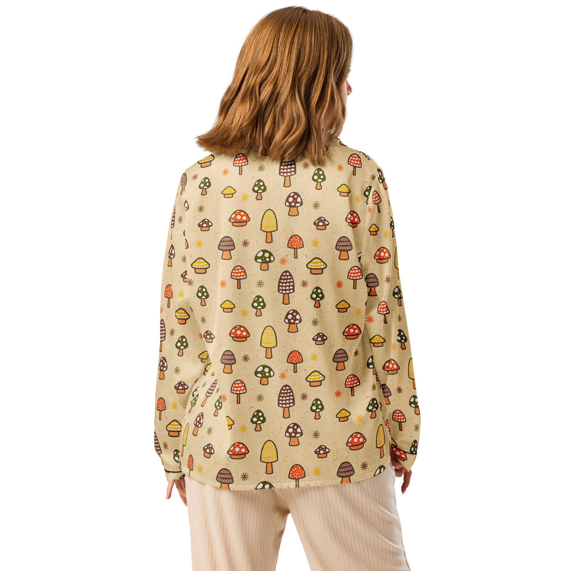 1970s Retro Mushrooms Ladies Long Sleeve Pajama Top product image (2)