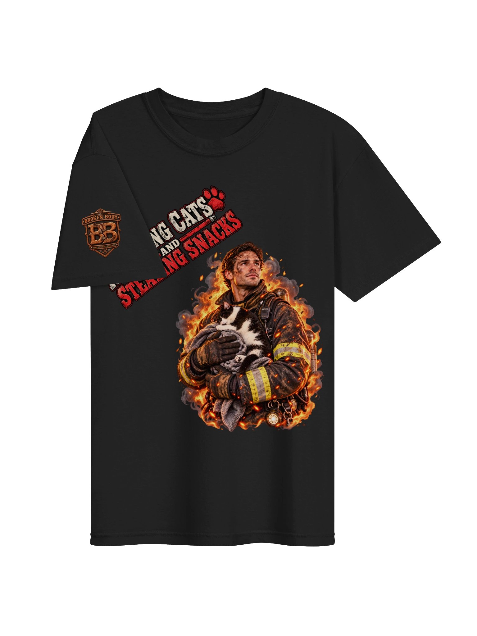 Funny Firefighter Shirt — Rescuing Cats & Stealing Snacks | Flat Out Broken™ product image (4)