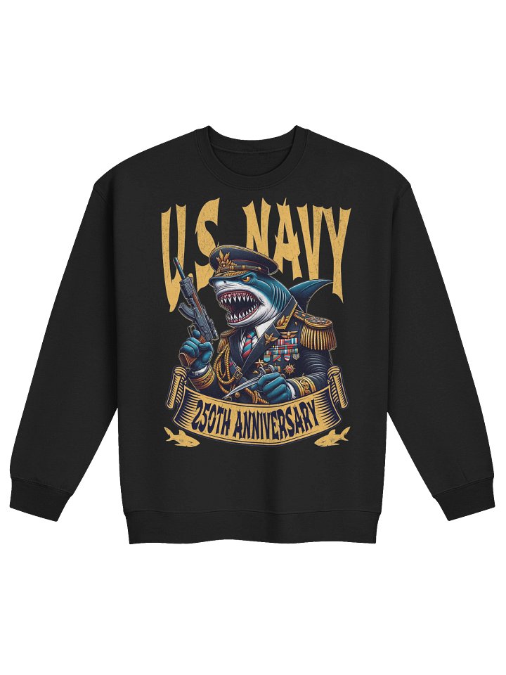 U.S. Navy 250th Anniversary Sweatshirt, Semiquincentennial 1776-2026, Patriotic Shark Commander Graphic Crewneck, Navy Veteran Gift, Military Apparel product image (2)