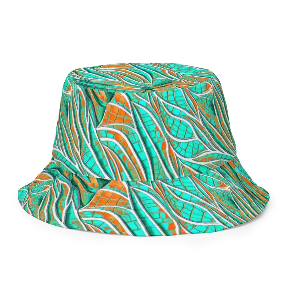 Reversible Aqua Blue & Orange Butterfly Painted Bucket Hat product image (3)