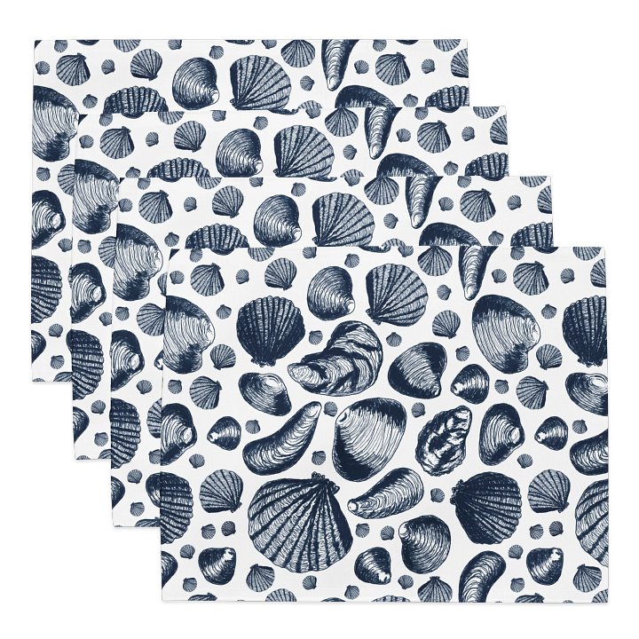 New England Tidal Treasures Placemats – Navy on White, Set of 4 | MONIQUE FAELLA DESIGNS™ product image (1)
