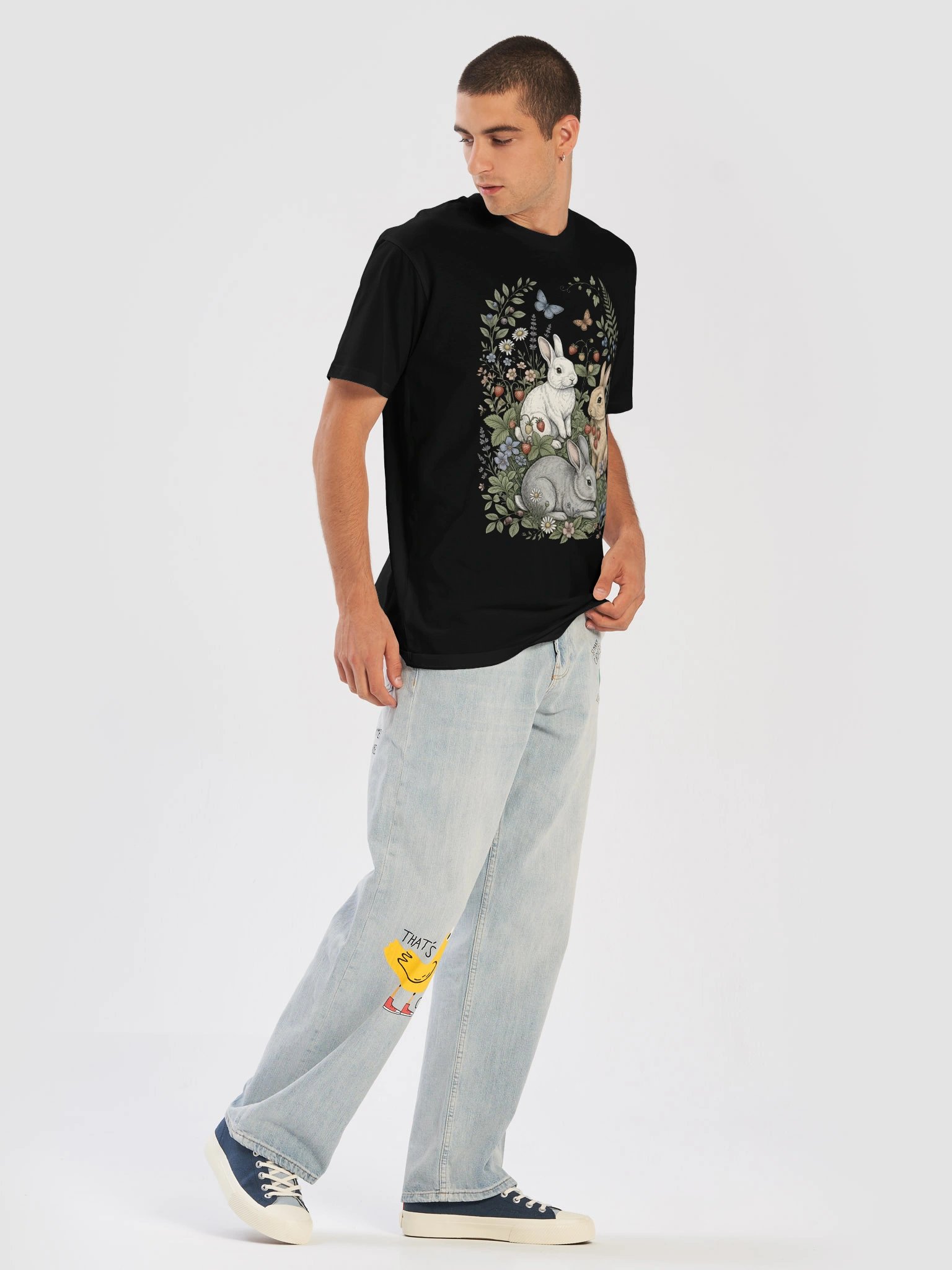 Vintage Bunny Garden T-Shirt – Cute Rabbit Botanical Design – Unisex product image (29)