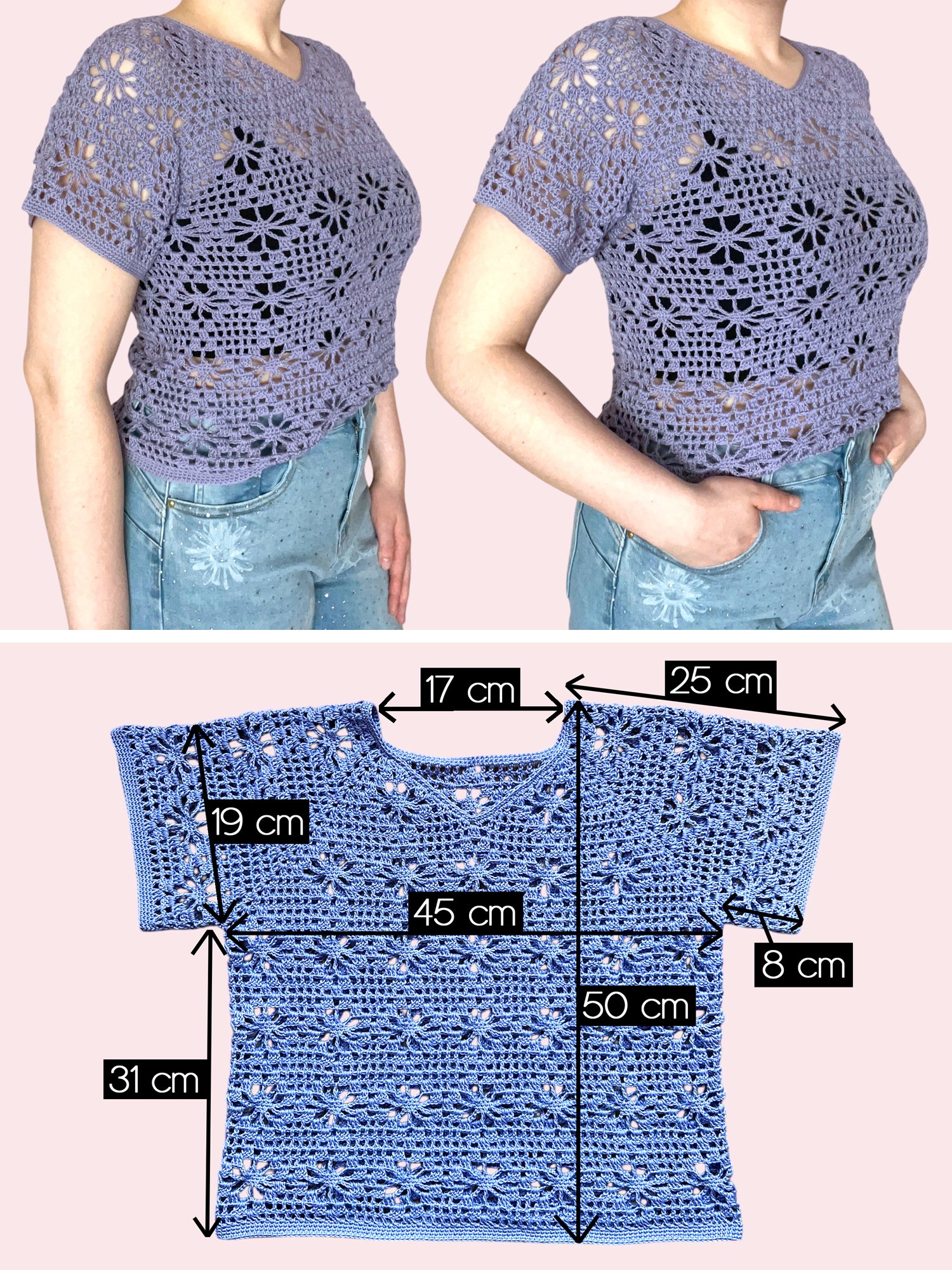 Crochet Pattern: Lacy Floral Diamond Mesh Top, Size M/L product image (3)