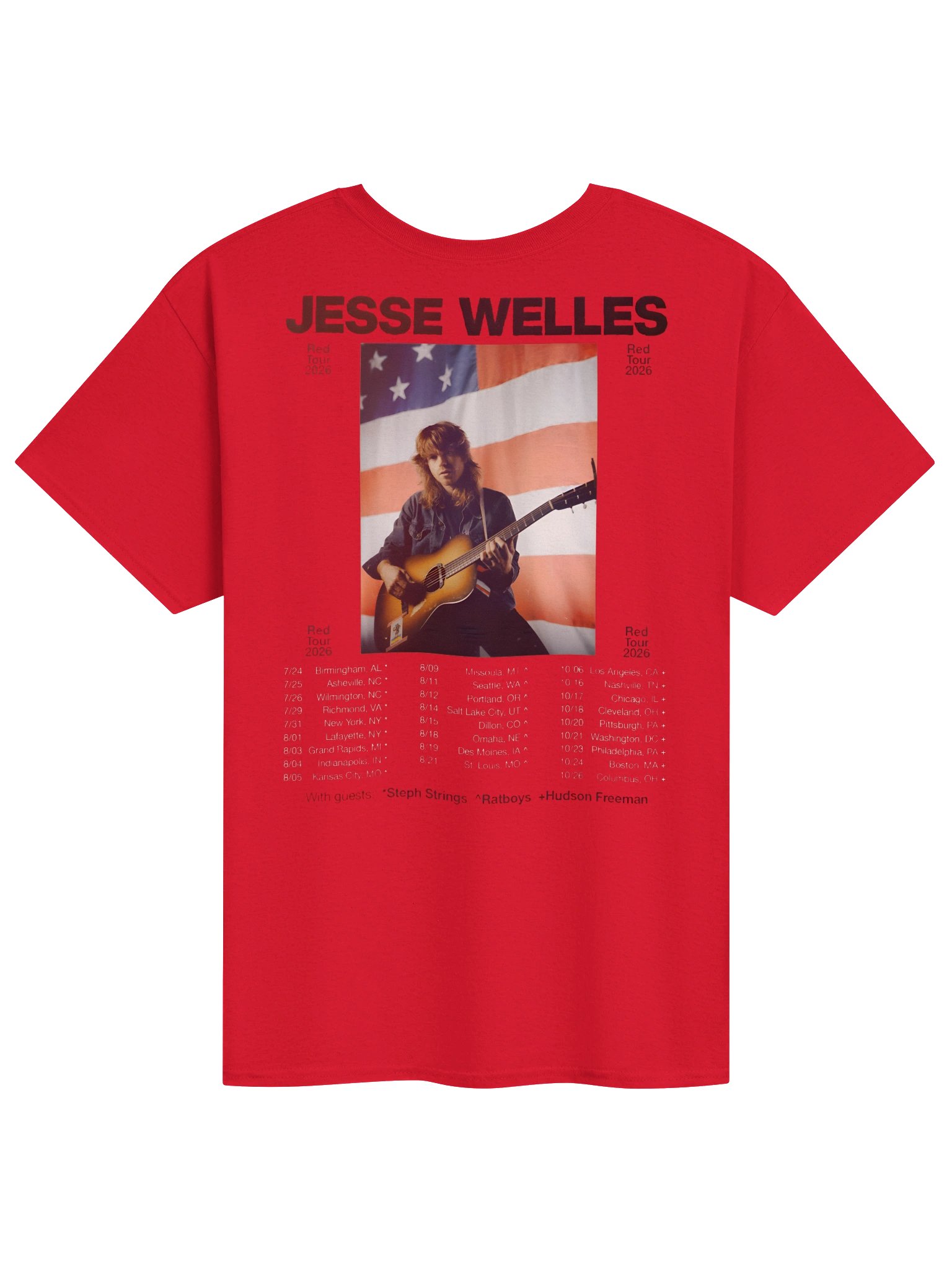 Jesse Welles Red Tour 2026 North America City Merch Tshirt product image (14)