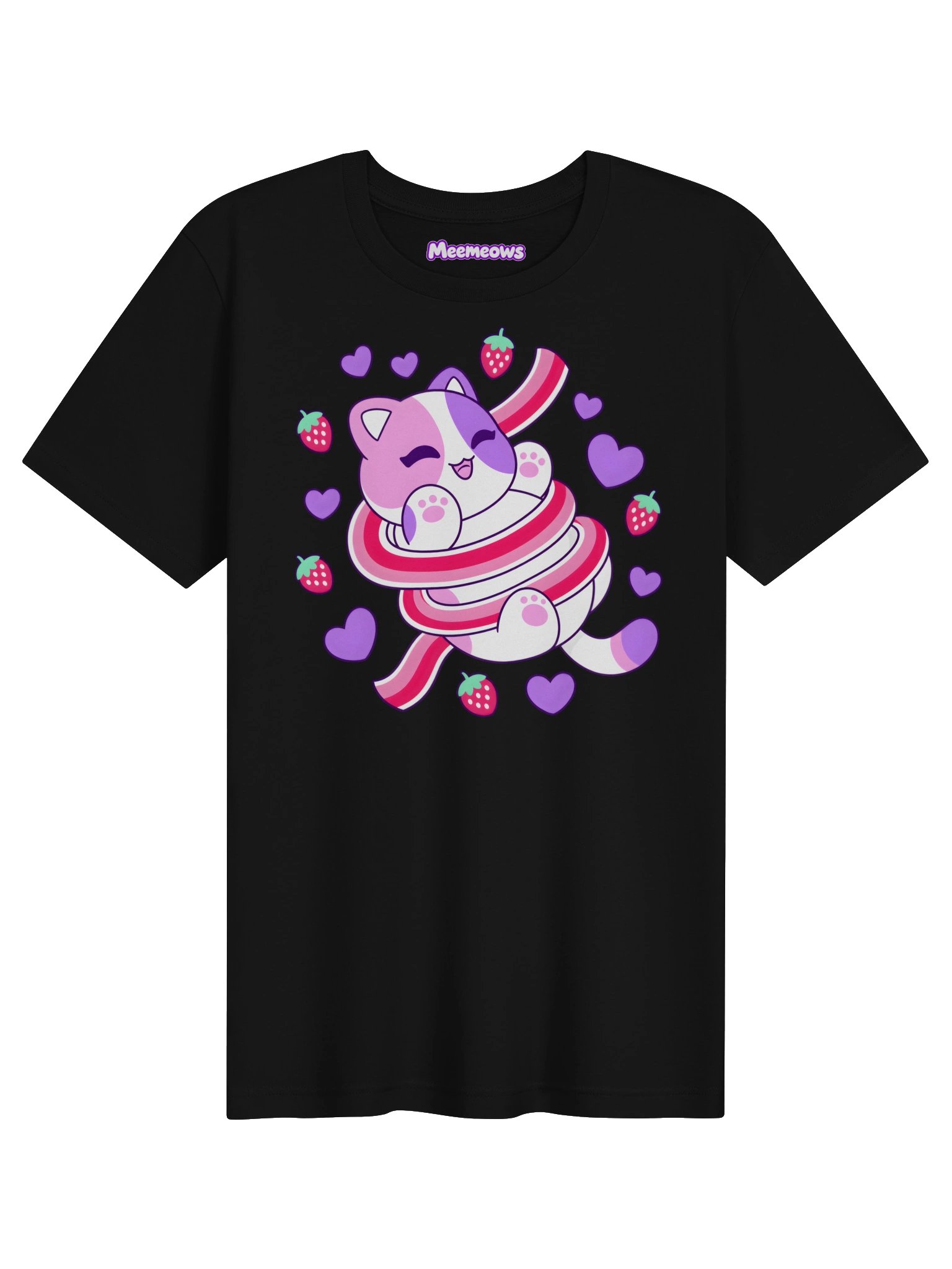 Meemeows Strawberry Cat T-Shirt – Cute Kawaii Candy Kitty product image (1)