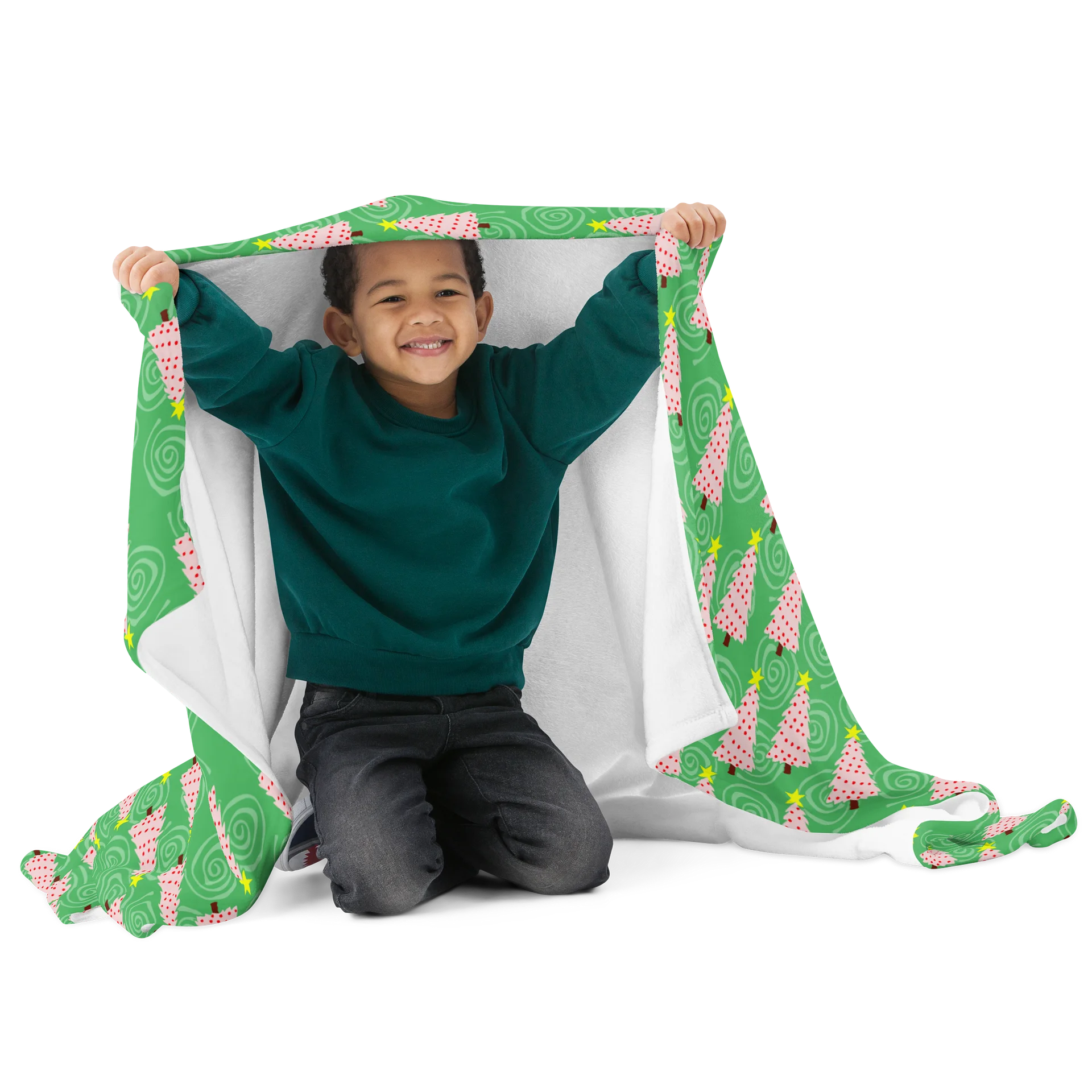 Pink Christmas Tree on Green with Swirls Soft Throw Blanket product image (1)