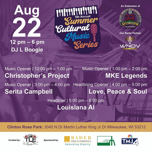 Just left @fox6now spreading the word about the 5th annual summer cultural music series at Clinton Rose Park 3045 n. Dr Marti...