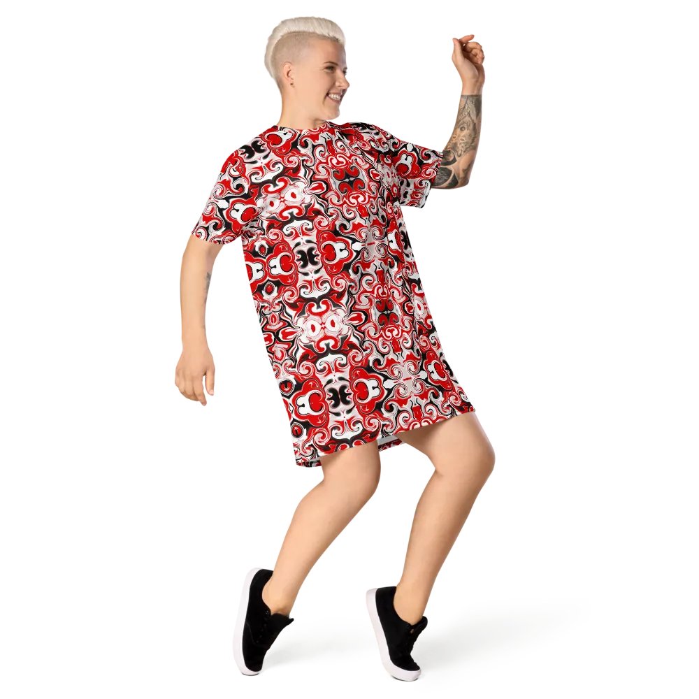 Red Abstract Swirls T-Shirt Dress product image (9)