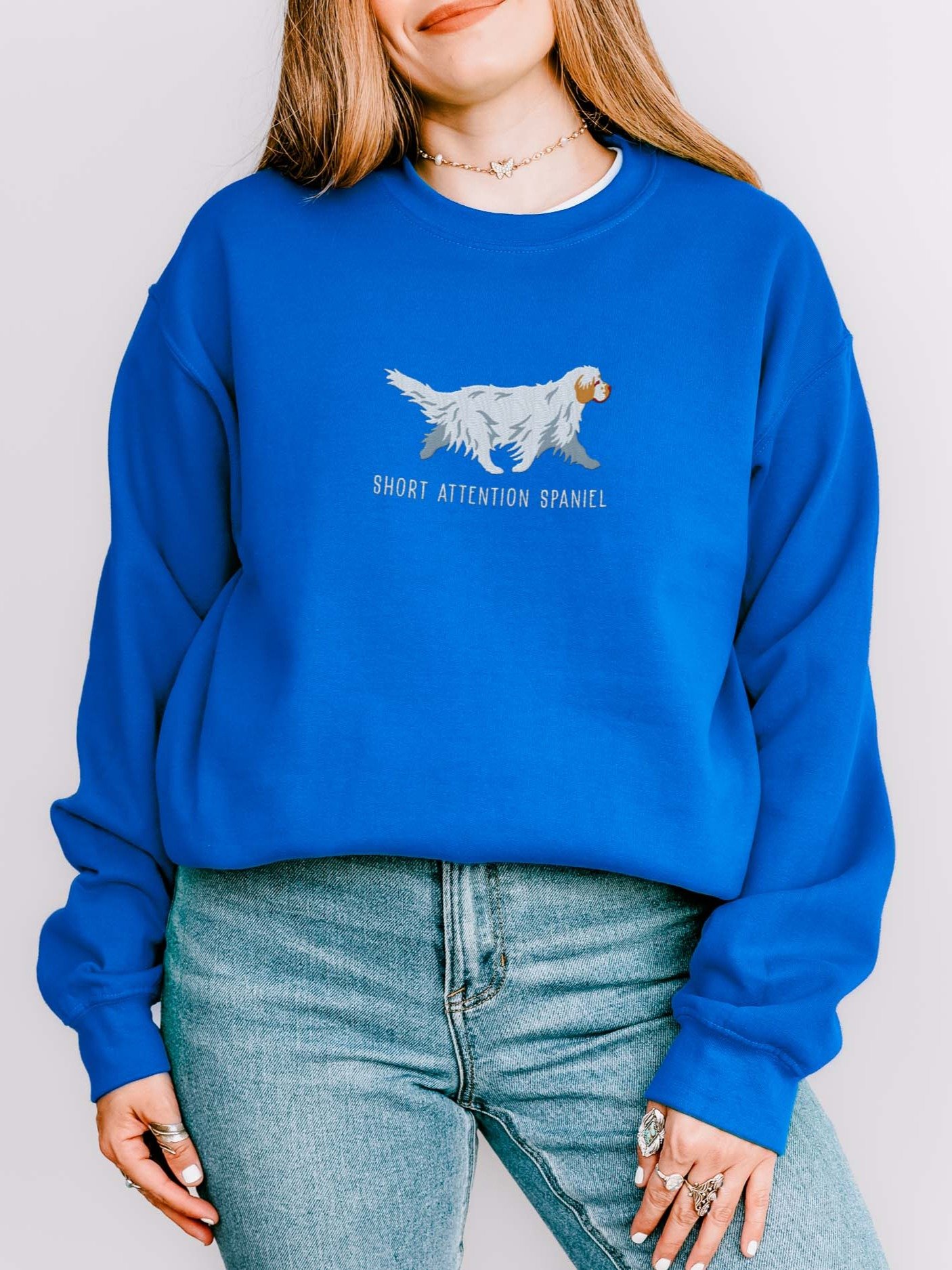 Short Attention Spaniel Sweatshirt (Embroidered) of a Clumber Spaniel(Tan & White) product image (2)