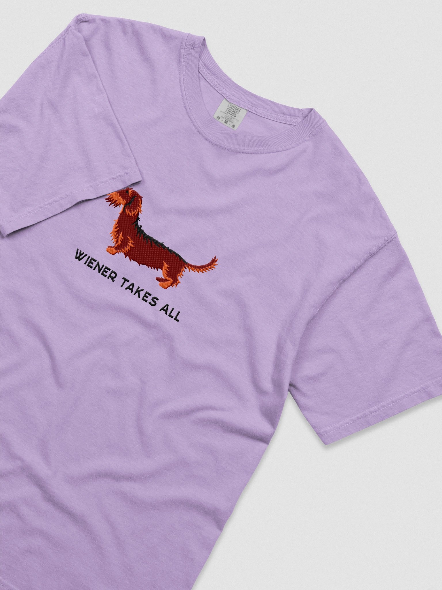 Wiener Takes All T-Shirt(Embroidered) of a Wirehaired Dachshund(Red & Tan) product image (8)