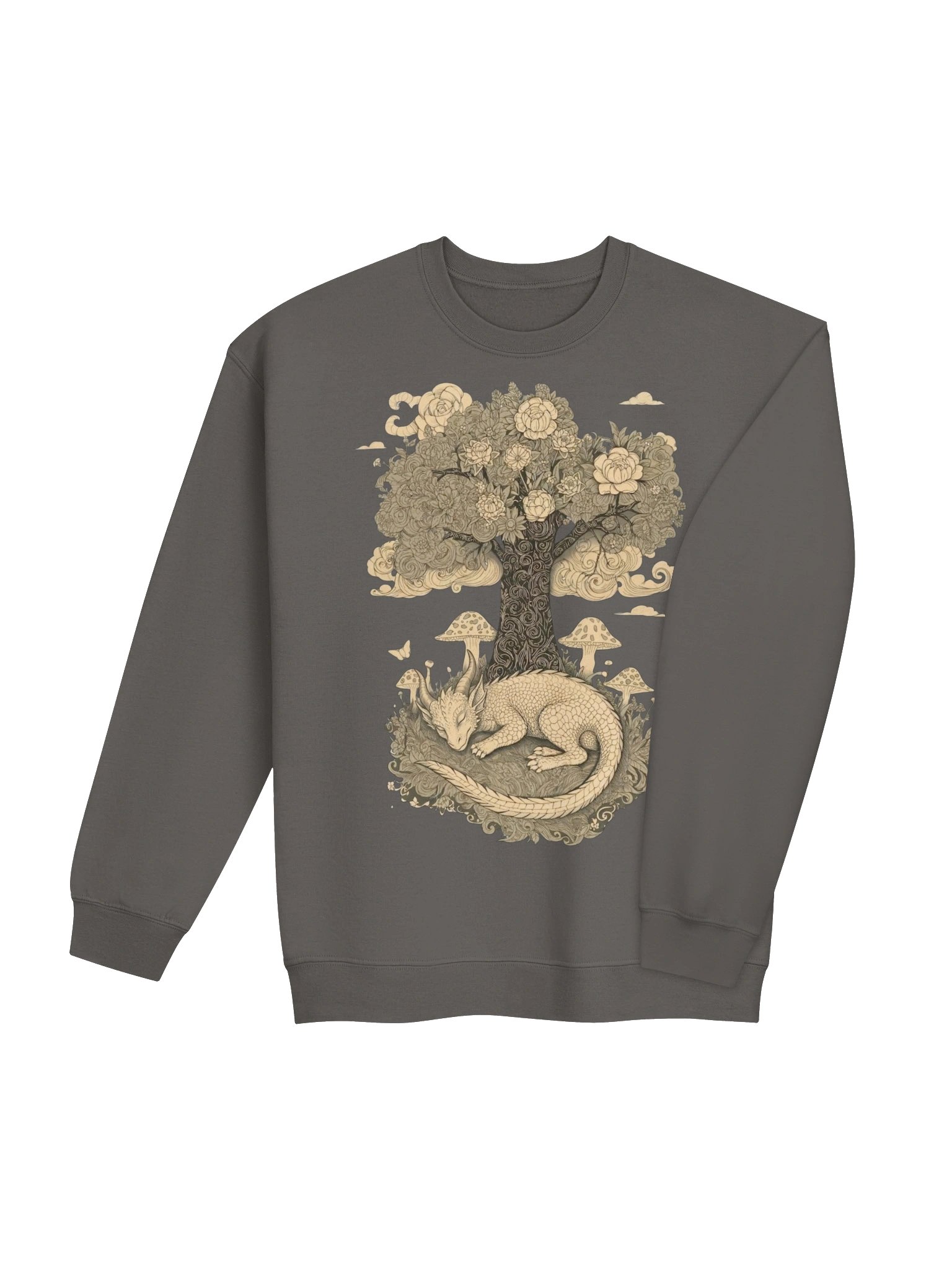 Dreaming Dragon Floral Tree Crewneck, Woodland Fantasy Sweatshirt product image (5)