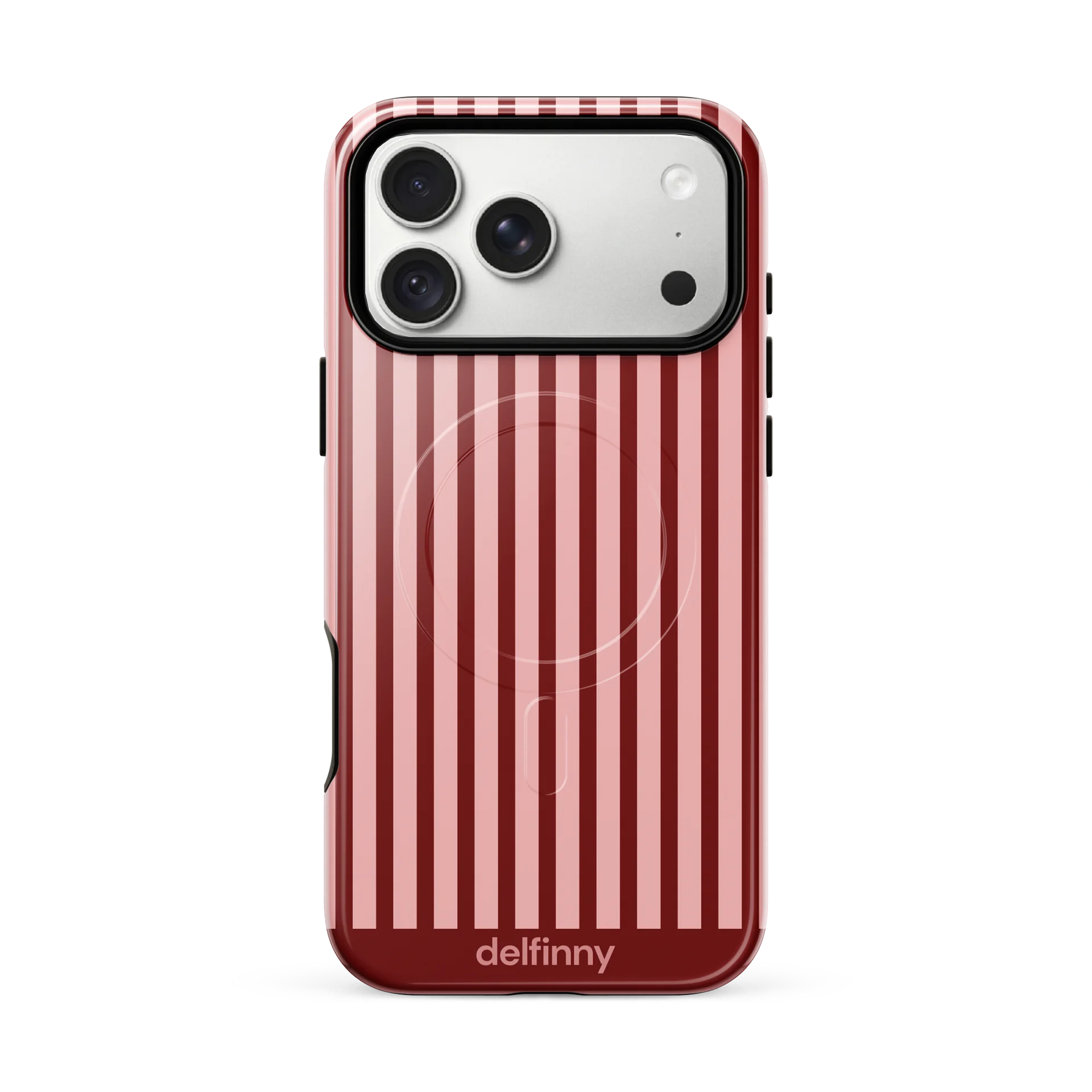 Striped Phone Case for iPhone 18 Series – MagSafe Compatible (Glossy Burgundy) product image (1)