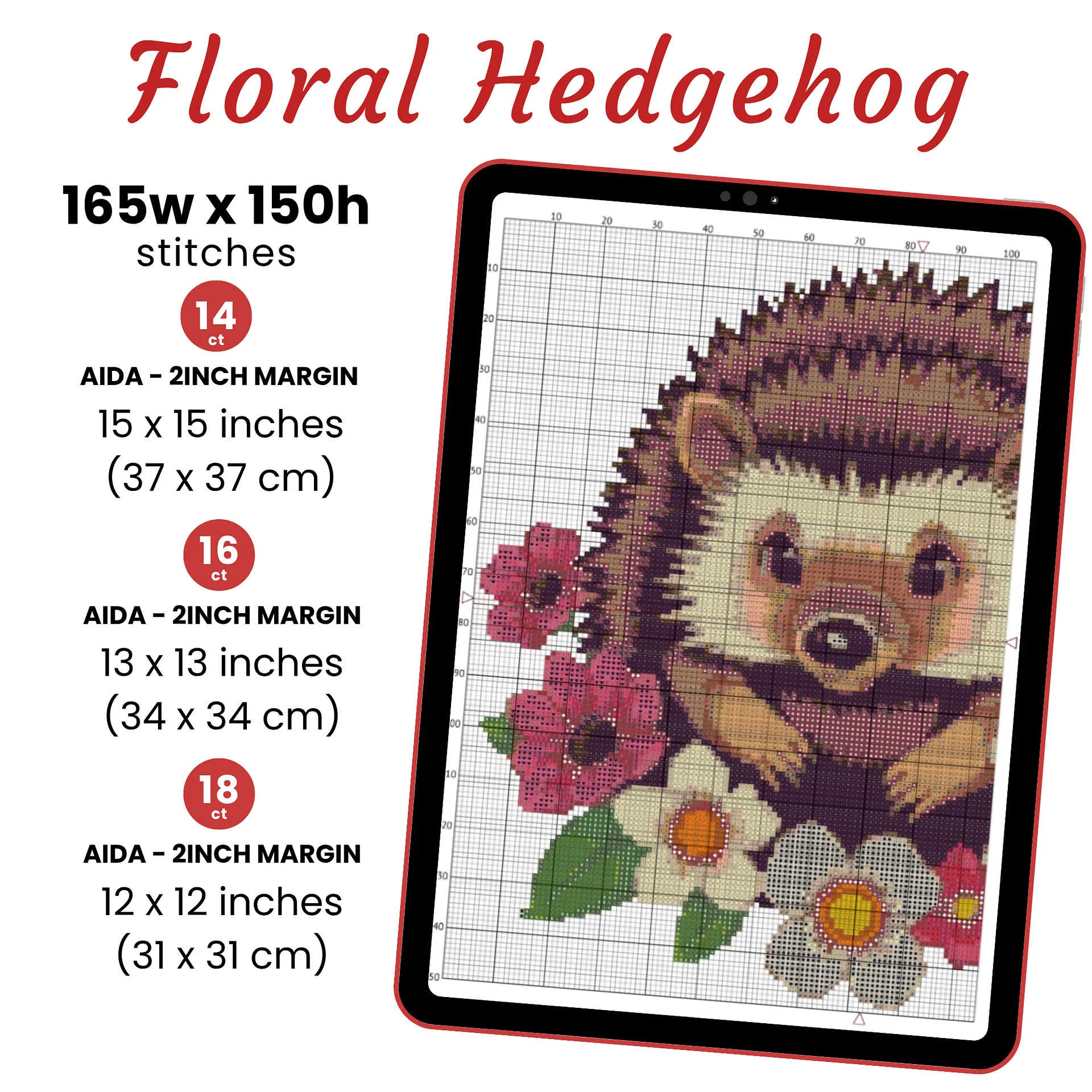 Floral Hedgehog Cross Stitch Pattern product image (2)