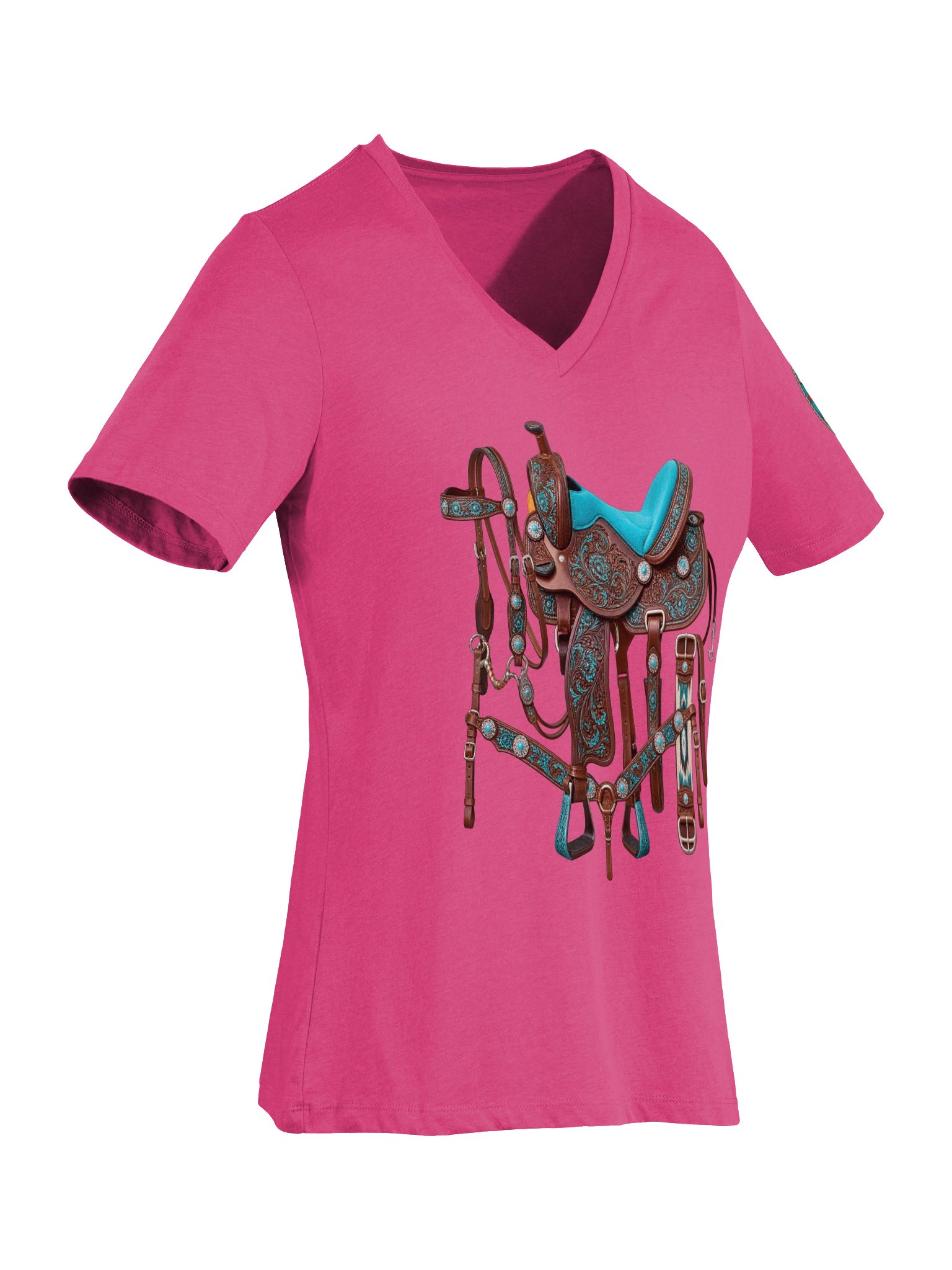 Turquoise Saddle Cowgirl V-Neck T-Shirt | BROKEN RODEO™ product image (44)