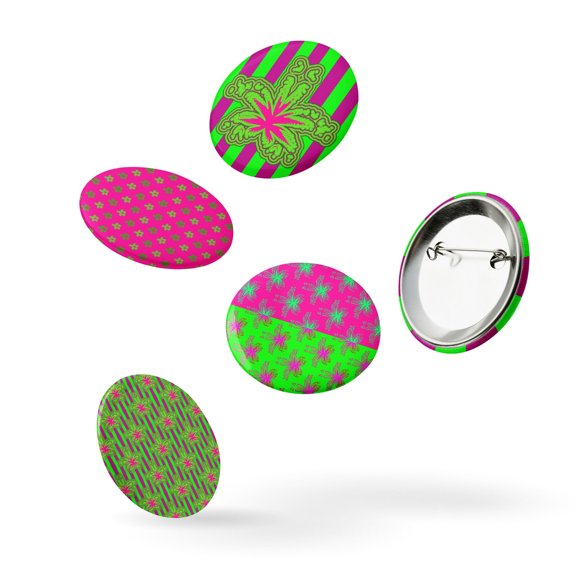 Neon Green Hot Pink Pot Leaf Pins, Stoner Circus Cannabis Art Pin Button Set, Weird Weed Accessories product image (8)