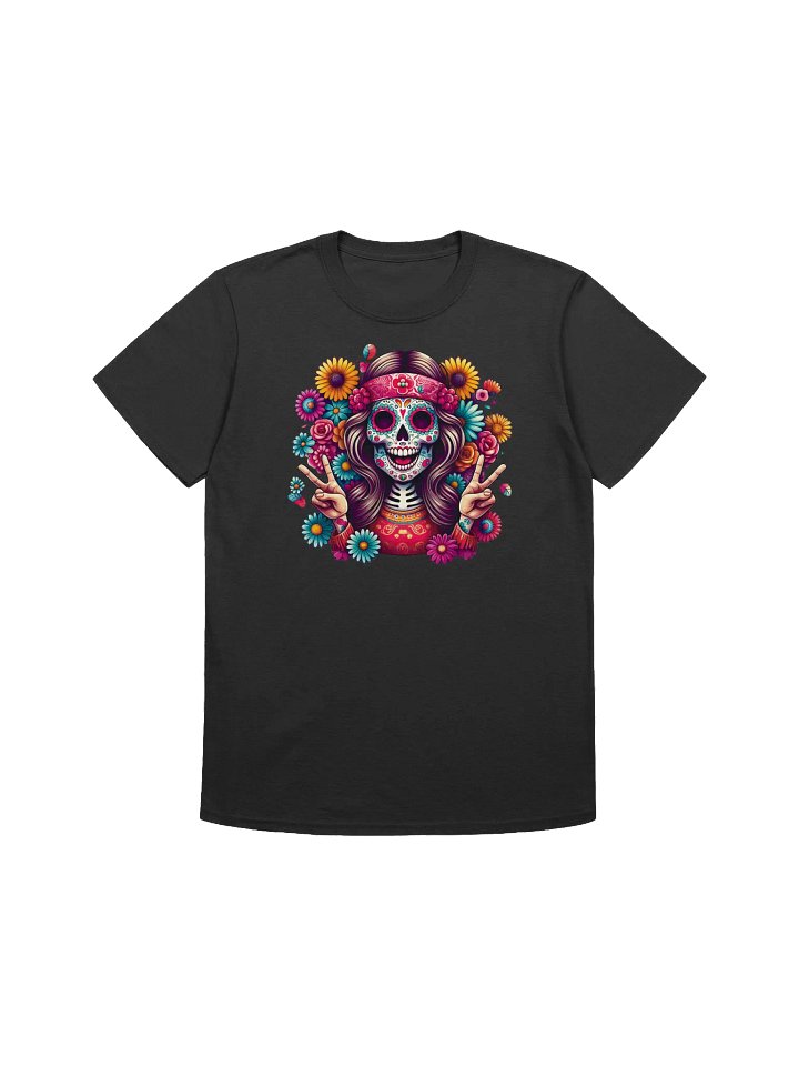 Sugar Skull Art - Female Skeleton Flashing Peace Signs - T-Shirt product image (3)