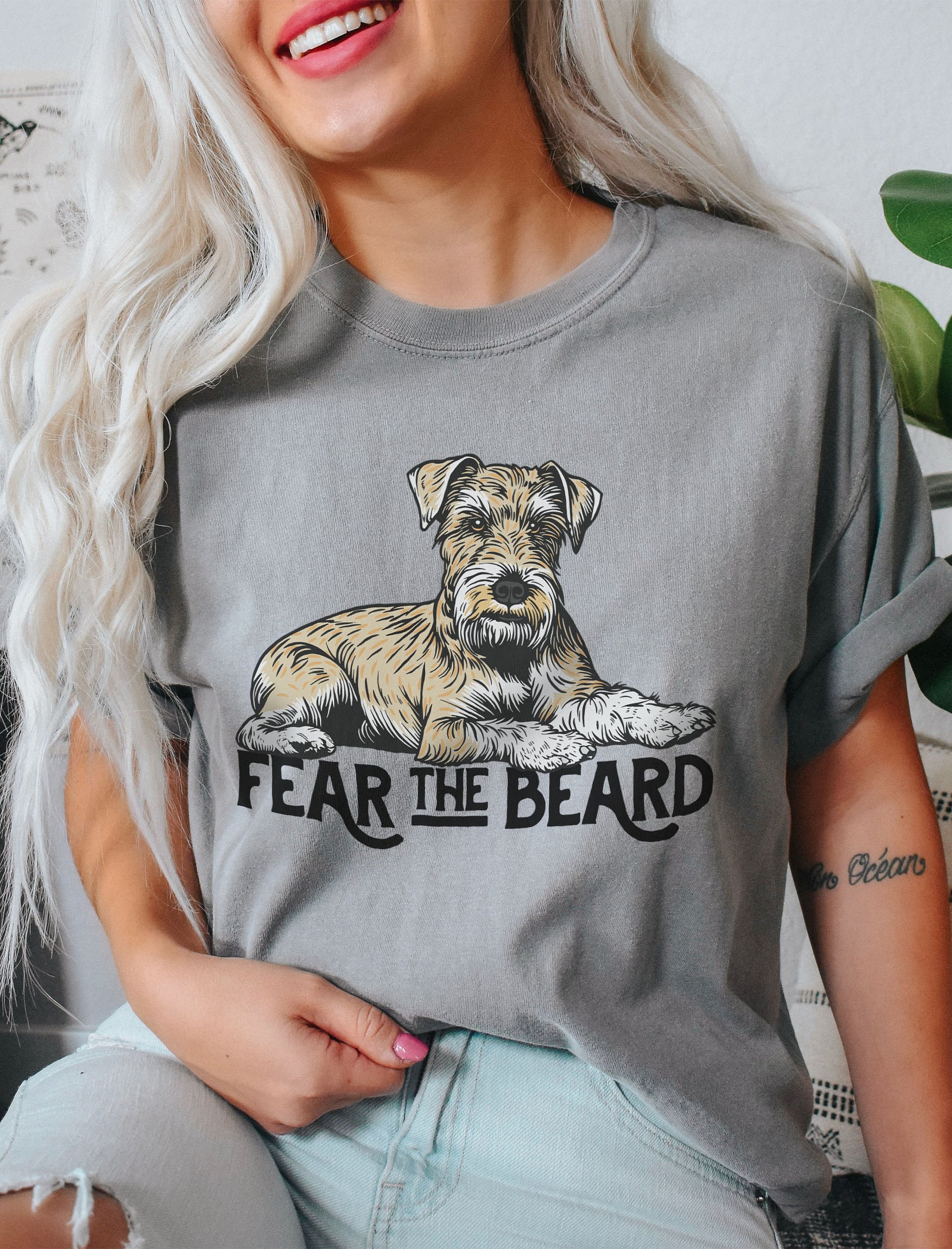 Fear the Beard T-Shirt of a Schnauzer(Wheaten) | Funny T-Shirt for Bearded Dog Paw-rents product image (2)