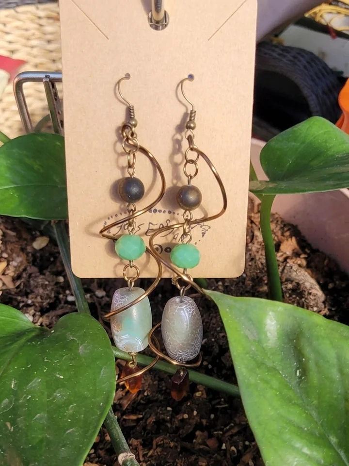 Green spiral chime earrings product image (1)