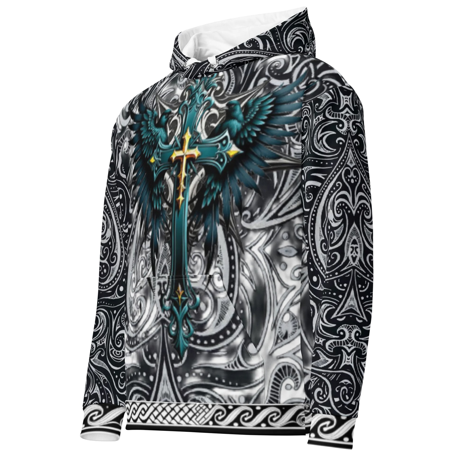 Raven Wings Cross Hoodie – Ornate Gothic Pattern product image (2)