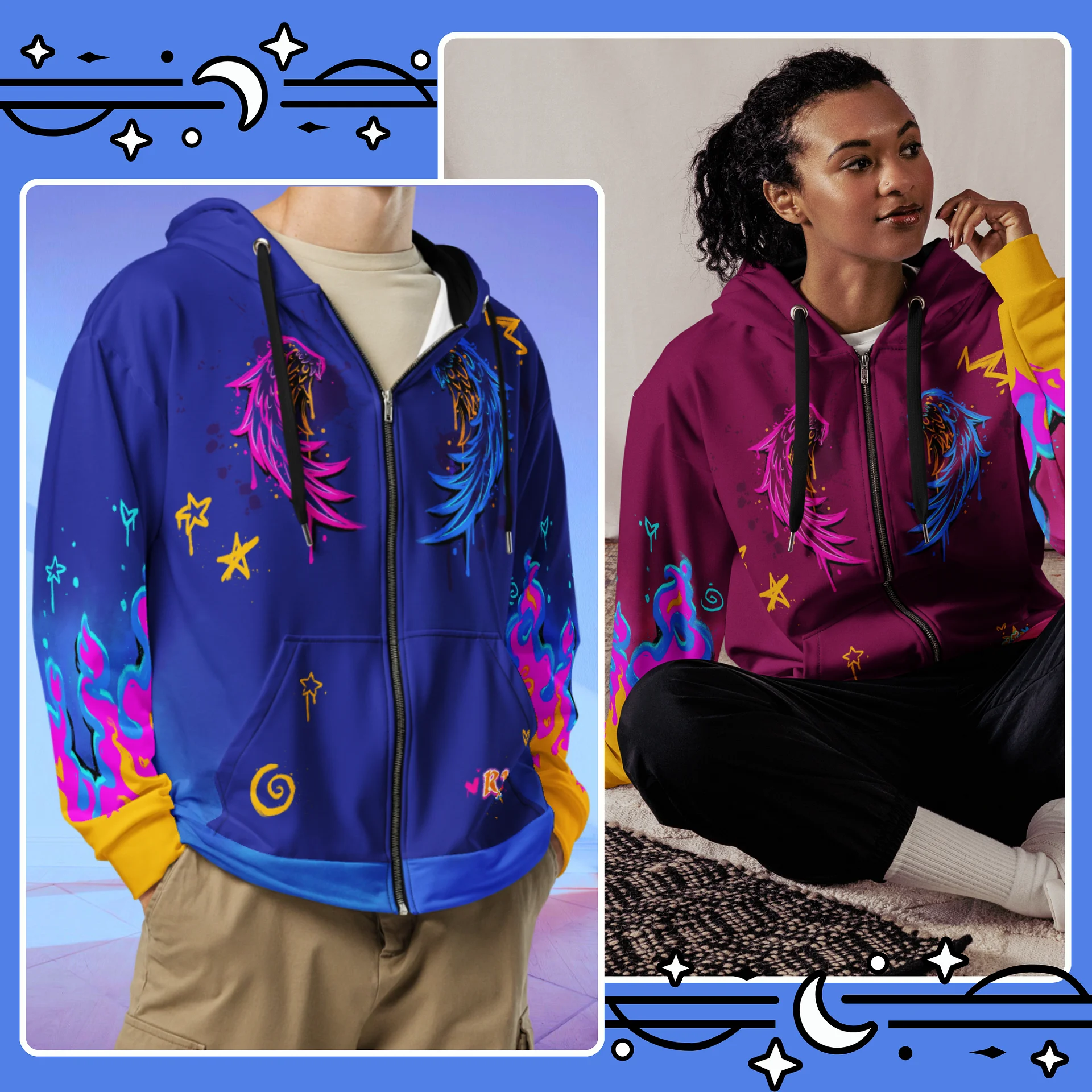 RISE Collection: Subtle Pansexual Pride Phoenix Zip Hoodie - BLUE product image (2)