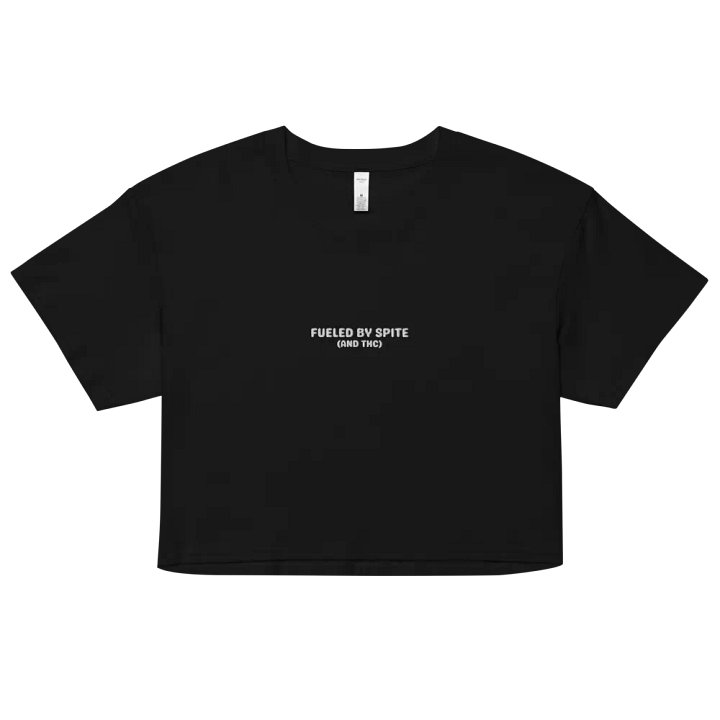 FUELED BY SPITE (white thread) embroidered cotton crop top product image (1)