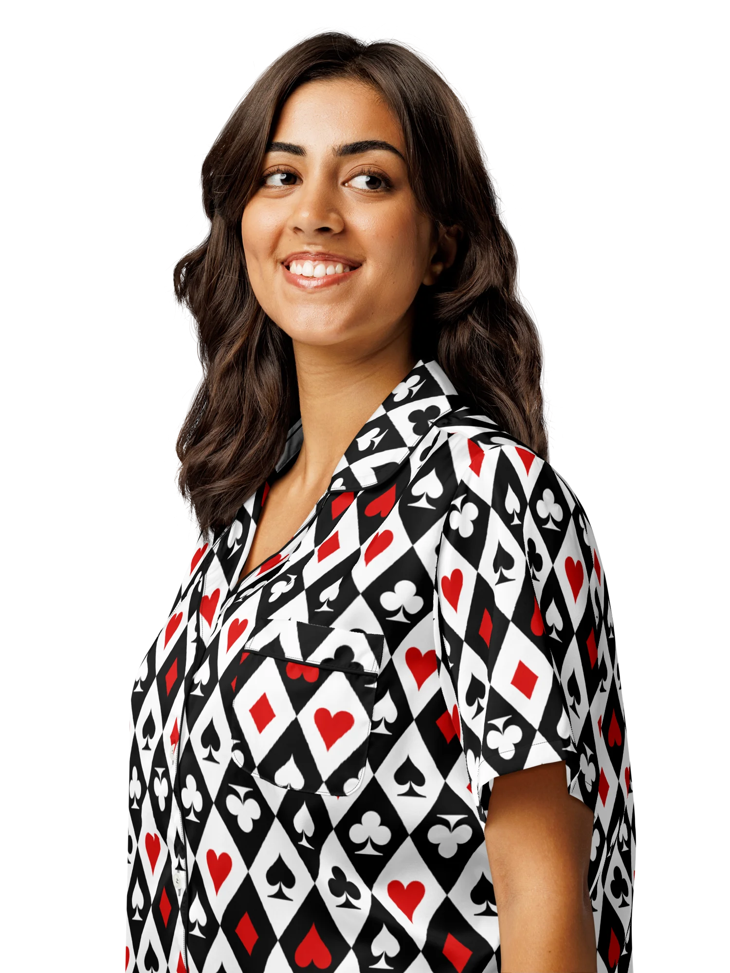 Retro Playing Card Suits Argyle All-Over Print Women's Short Sleeve Pajama Top product image (5)