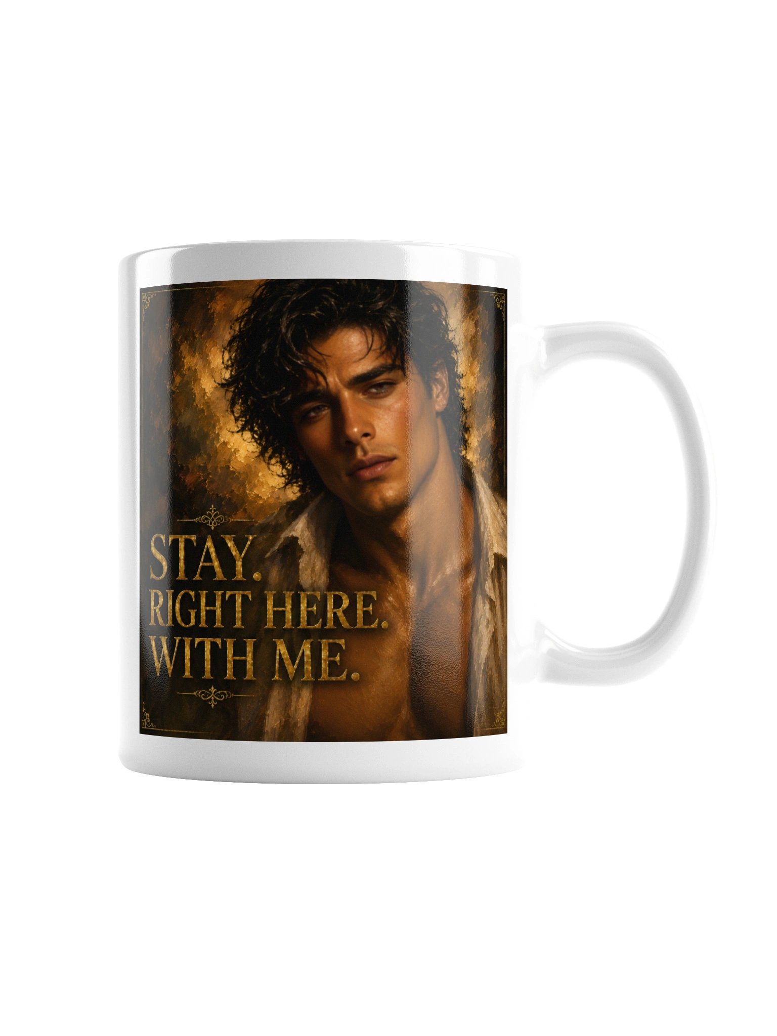 Stay Right Here With Me Mug, Romantic Vintage Oil Painting Gift for Romantasy Book Lovers product image (4)