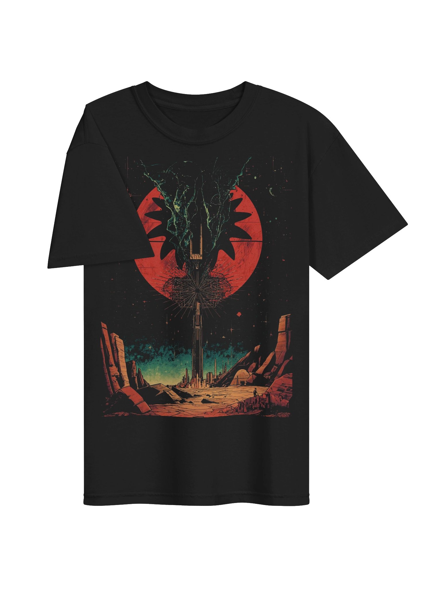 Retro-Futurist Eclipse Tower Heavyweight T-Shirt product image (6)