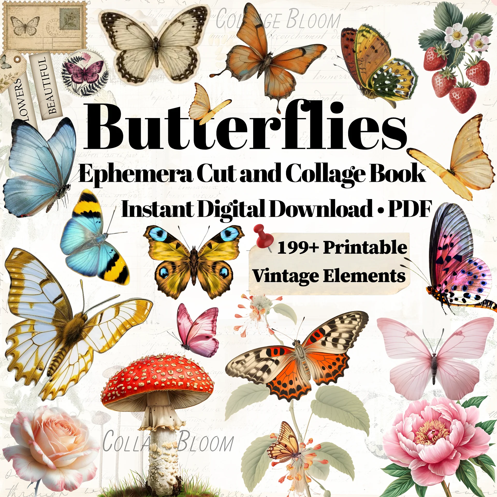 Vintage Butterfly Ephemera Printable PDF – 180+ Cut-Outs for Junk Journals, Scrapbooking & Collage product image (1)