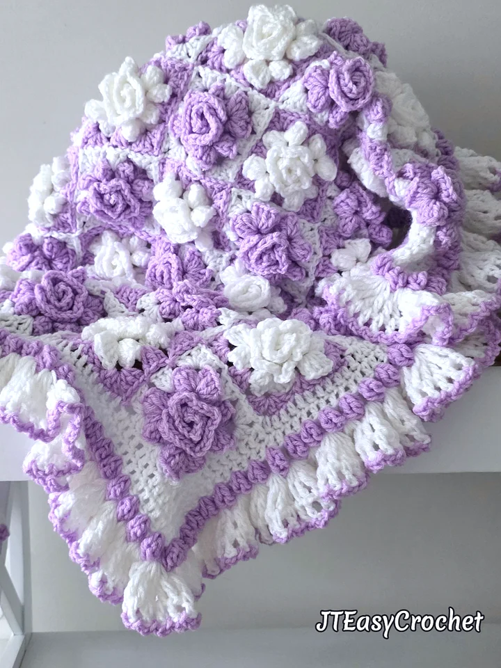 Purple Roses Crochet Baby Blanket Pattern | Flower Afghan PDF, Rose Flower Granny Square product image (2)