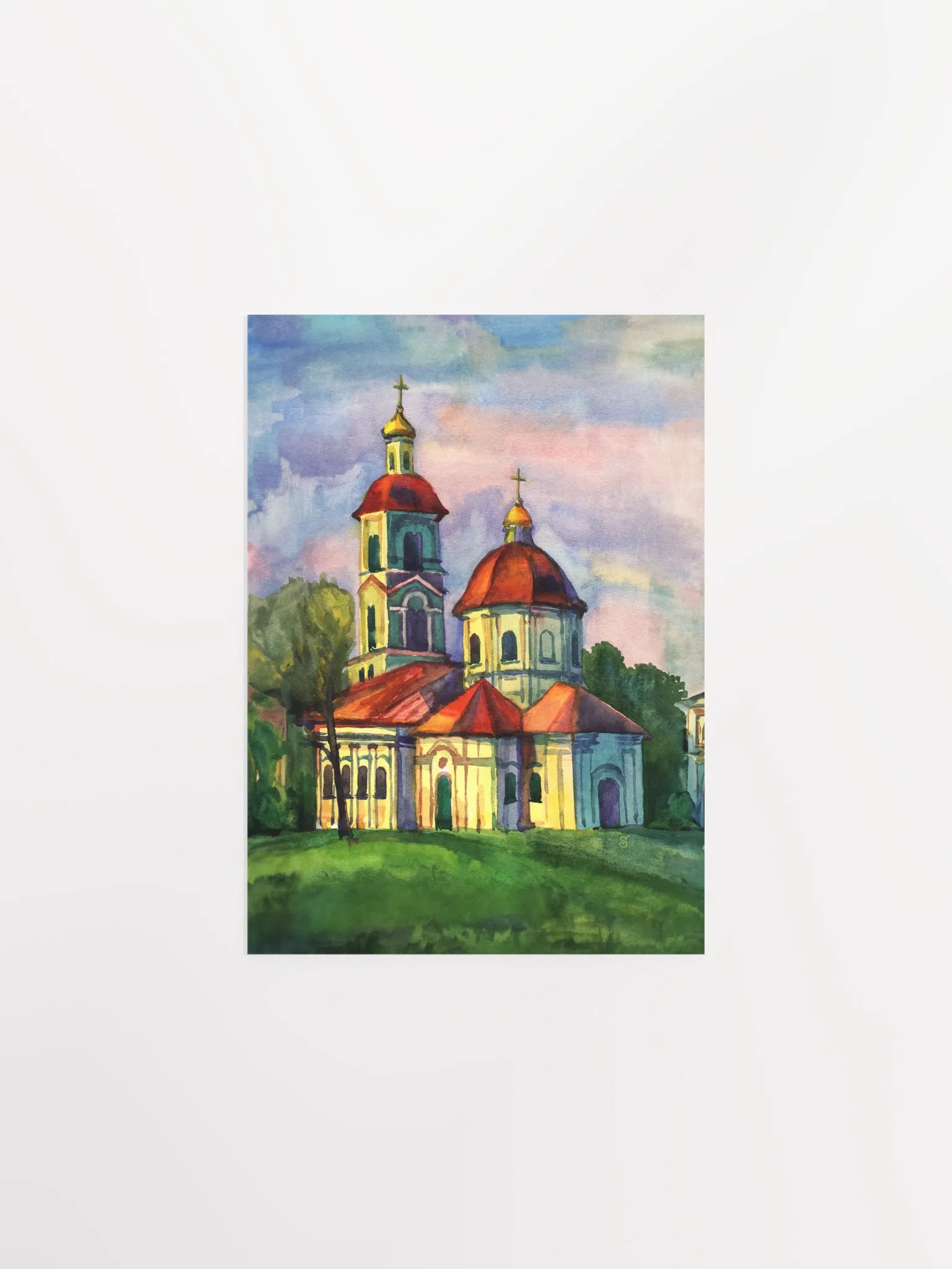Vibrant Church Watercolor Poster - Historical Temple product image (2)