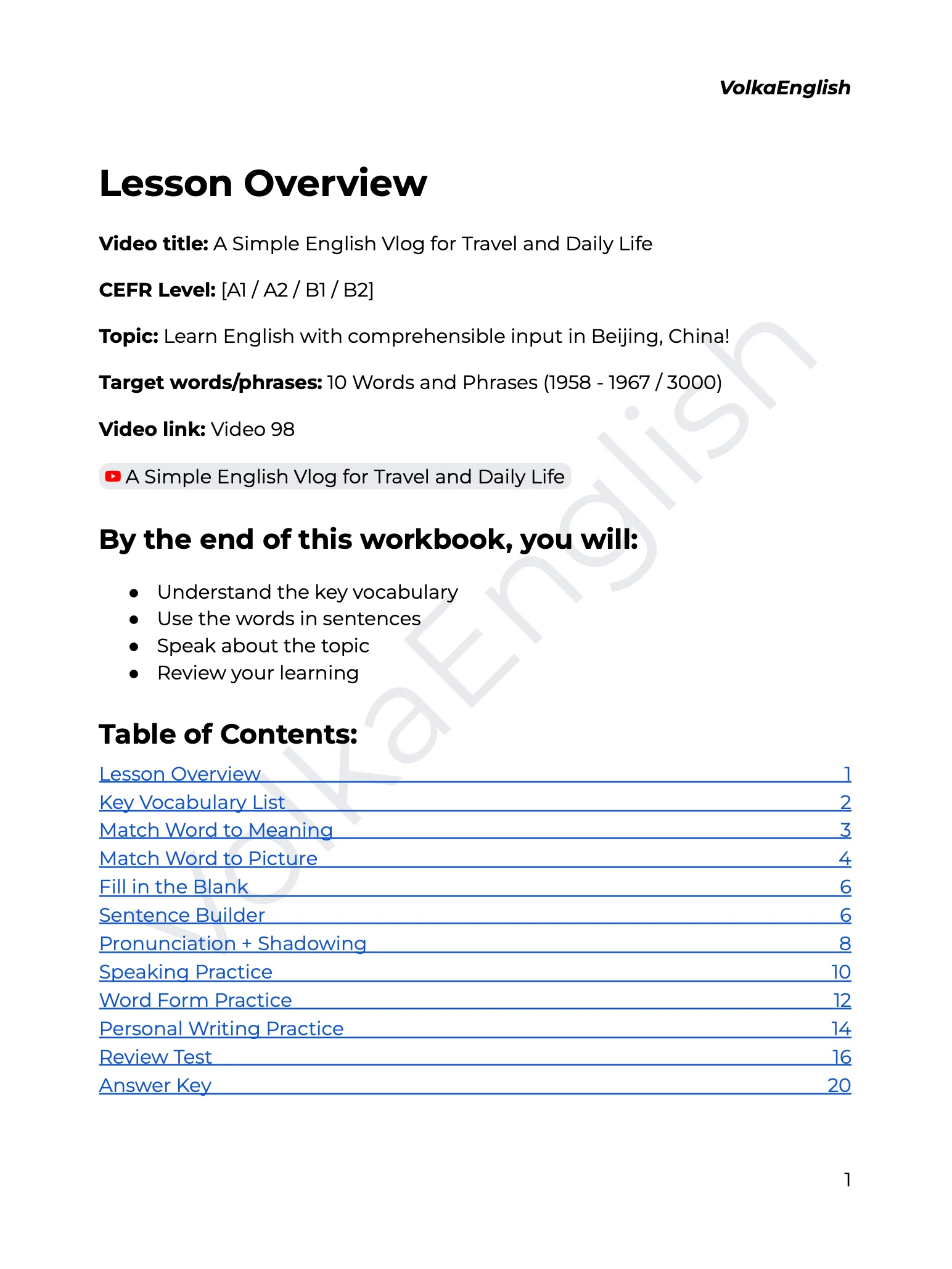 A Simple English Vlog for Travel and Daily Life - Video 98 Study Pack product image (2)