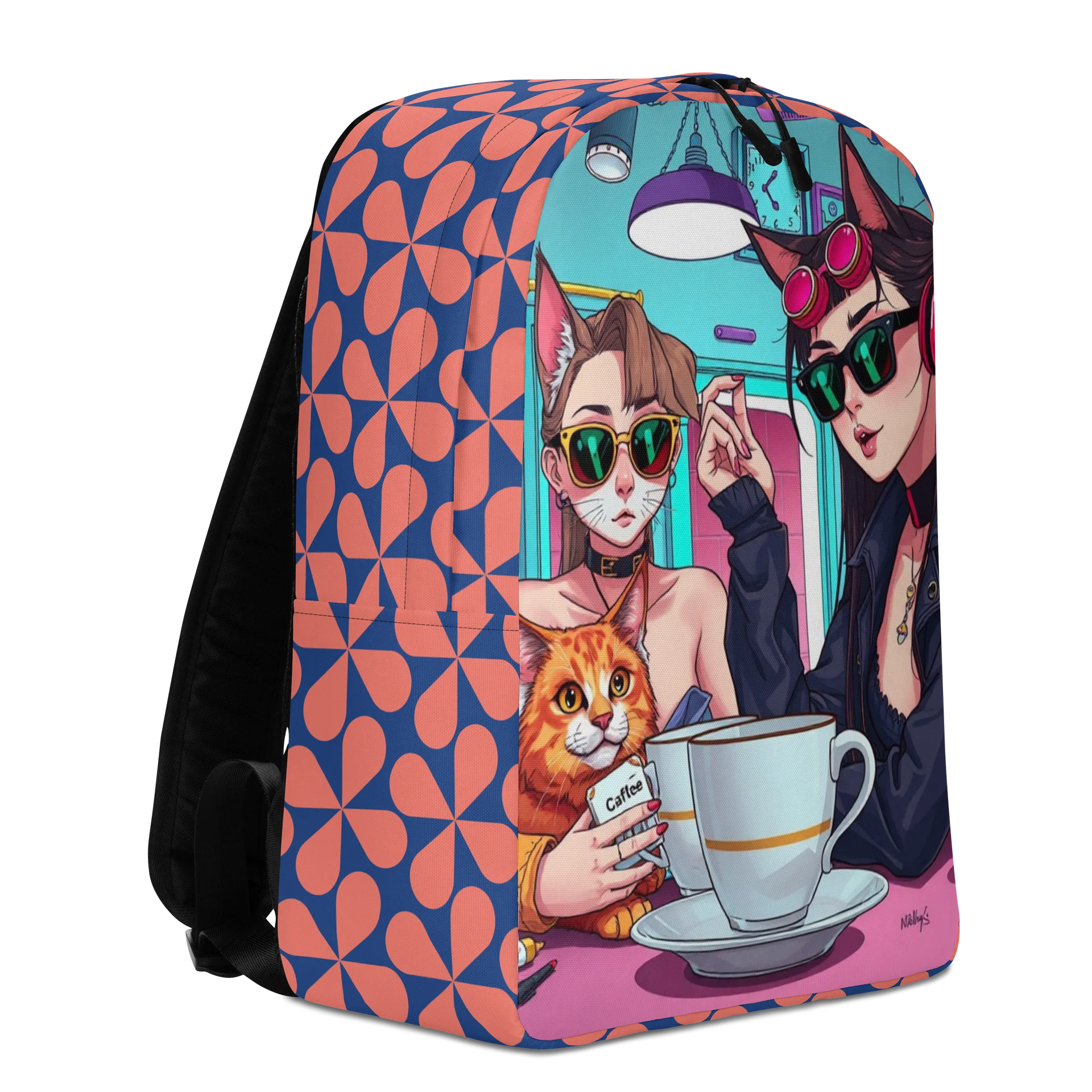 Minimalist Backpack - Cyberpunk Cat Girlfriends Coffee Break product image (3)